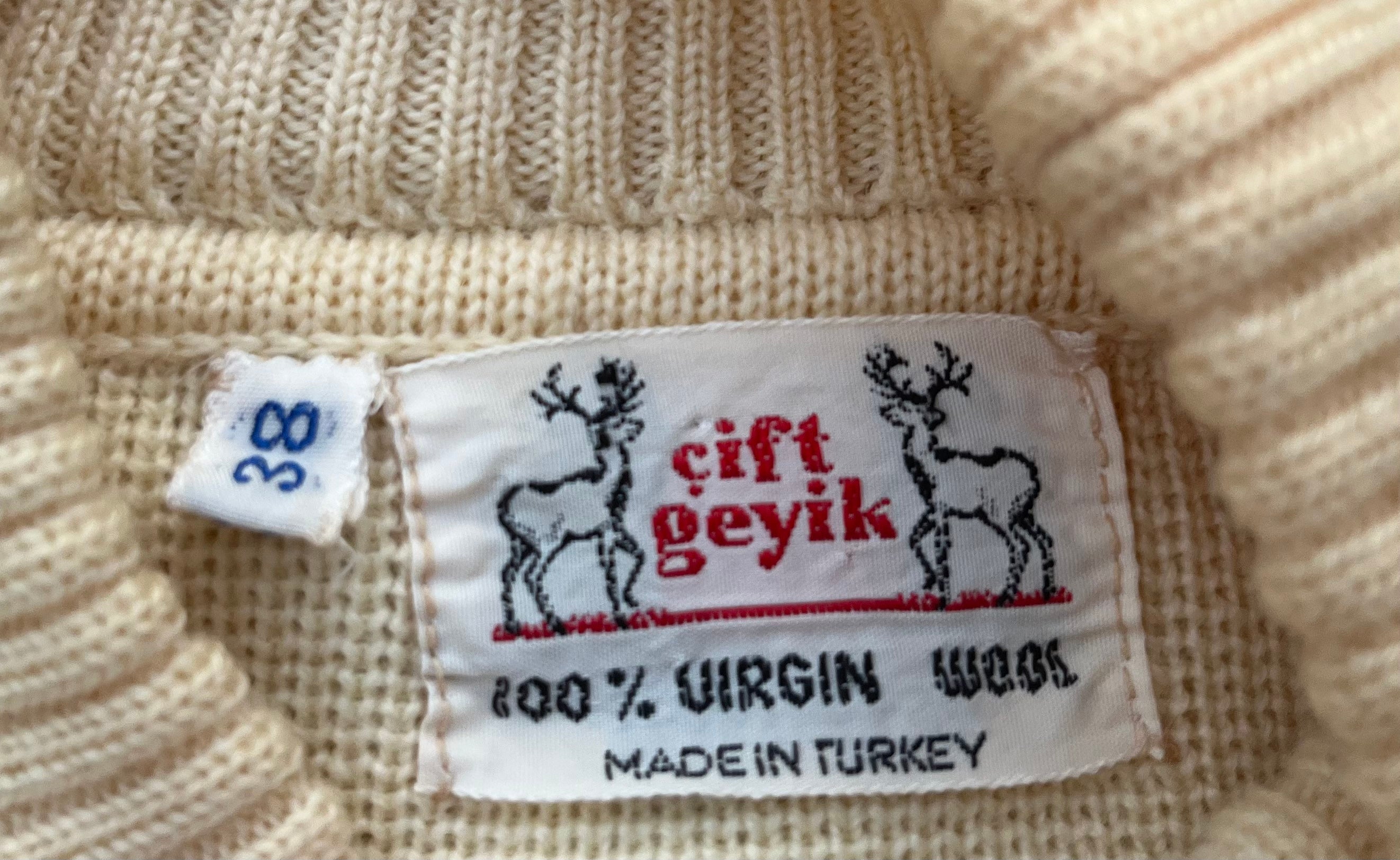 Vintage Cift Geyik Unisex S Sweater Blue store Multi-Color Virgin Wool Made in Turkey