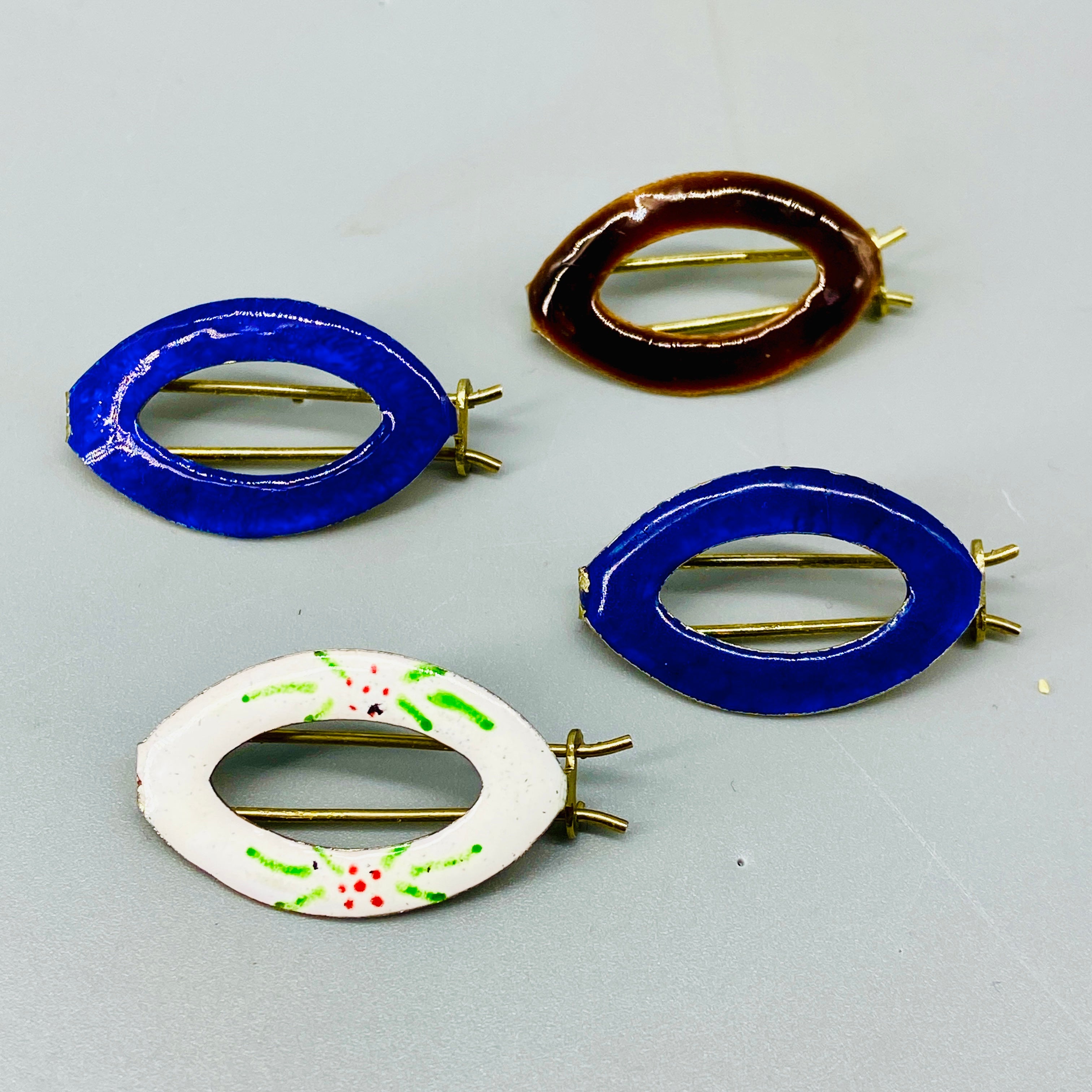 Vintage 50s Enamel Hair Barrettes Oval Mini Set Of 4 Shop THRILLING
