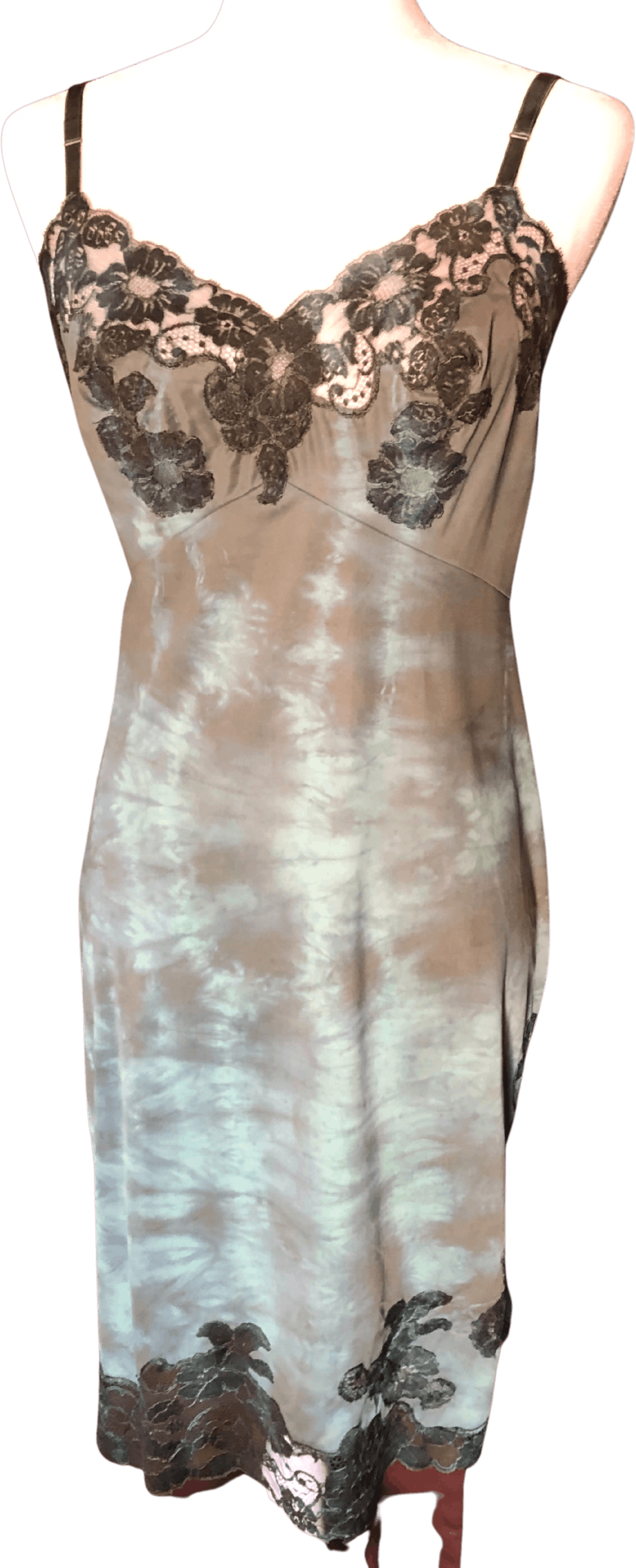 Green and Brown Tie Dye Slip Dress