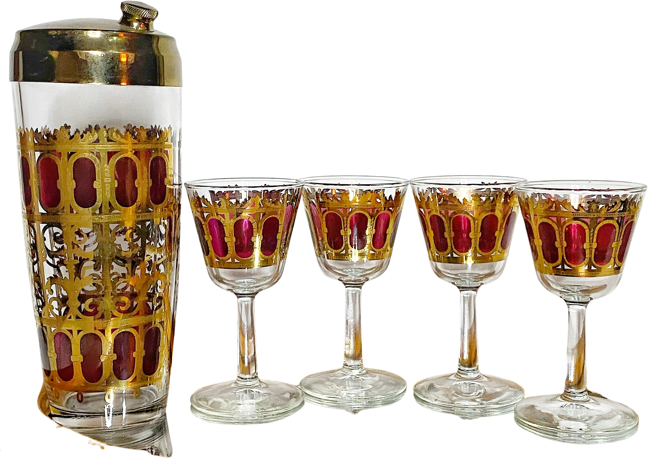 VOX Vodka Etched 5” Footed Martini Cocktail Glasses Set Of 4 Barware Man  cave