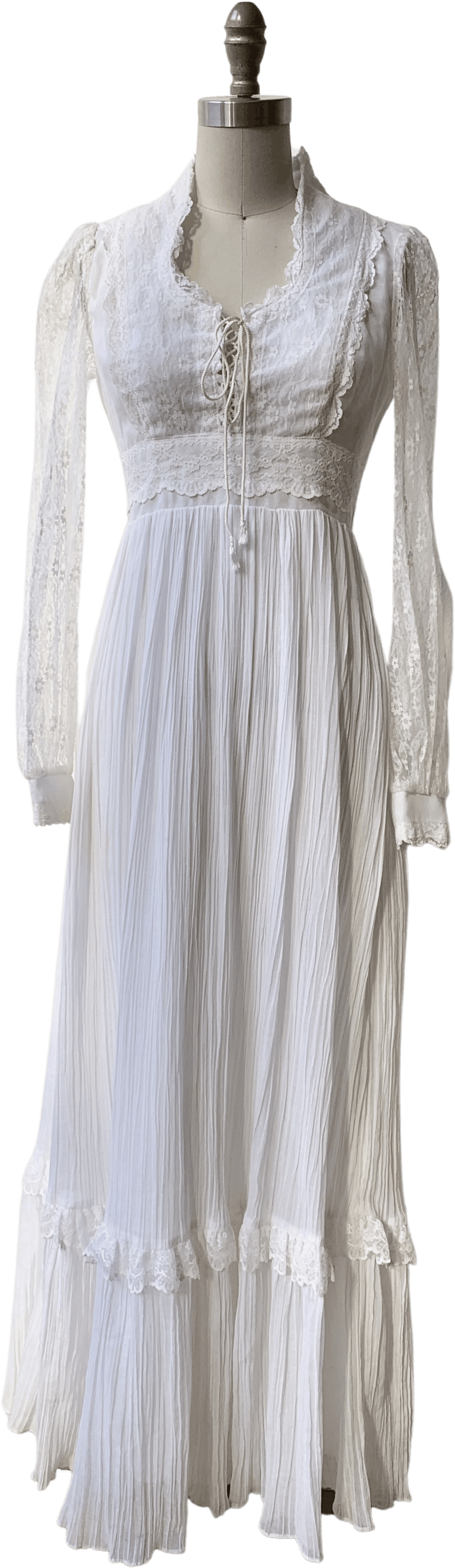Vintage 70's White Lace Corseted Maxi Dress by Gunne Sax | Shop THRILLING