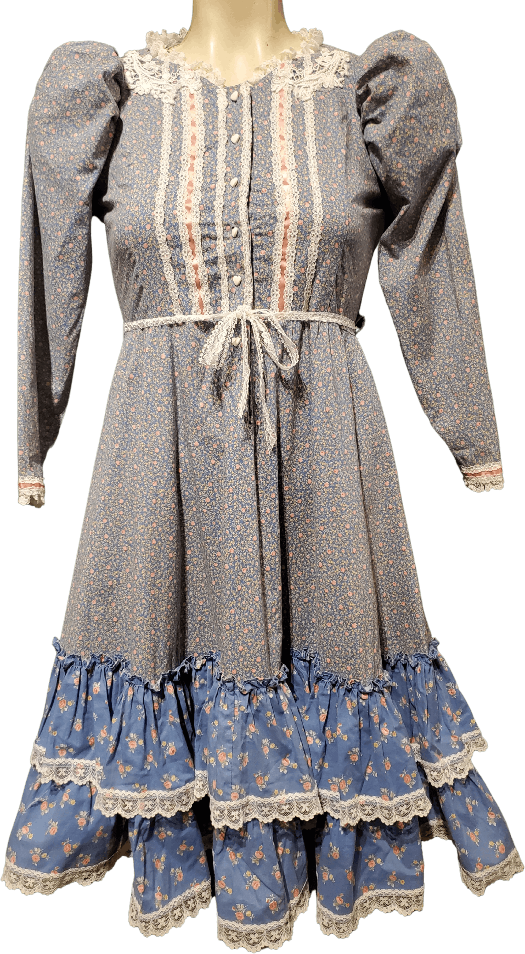 Vintage 70's Gunne Sax Style Blue and Floral Cottage Core Prairie Dress ...