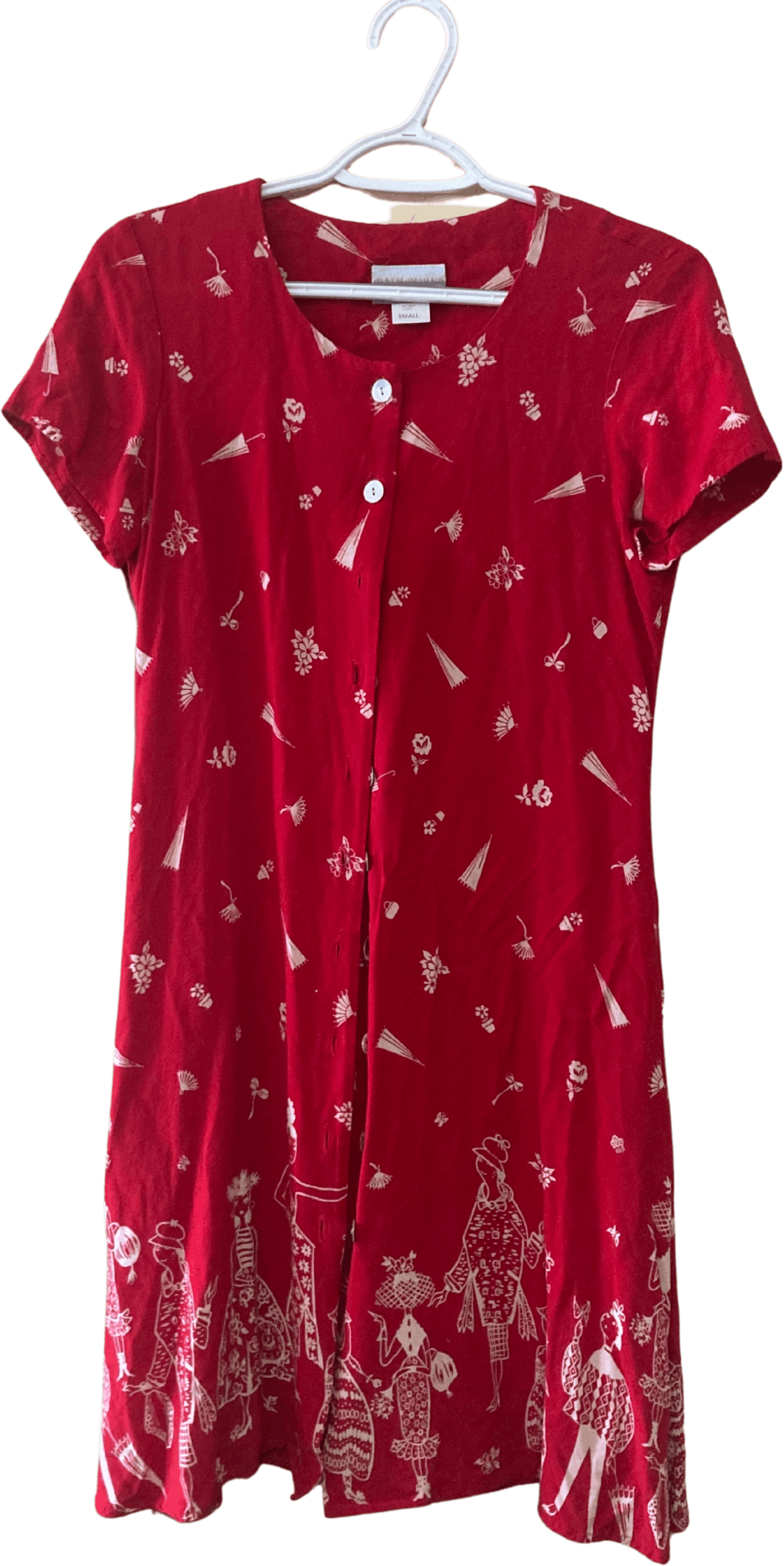 Vintage Red Button Down Shirt Dress Floral ^^^ main image 0