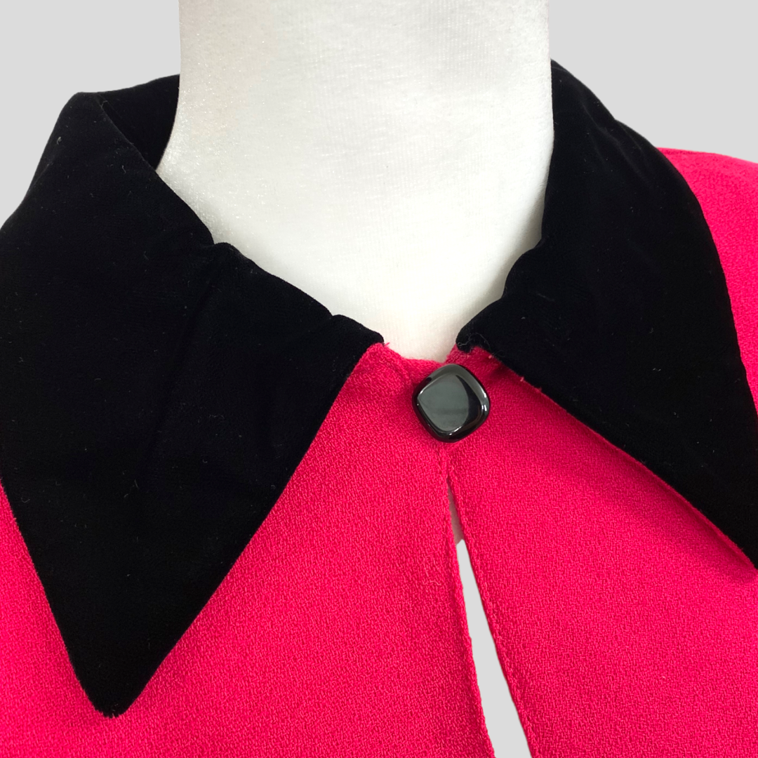 Vintage 80s/90s Hot Pink Black Velvet Cropped Bolero Jacket By Chetta B