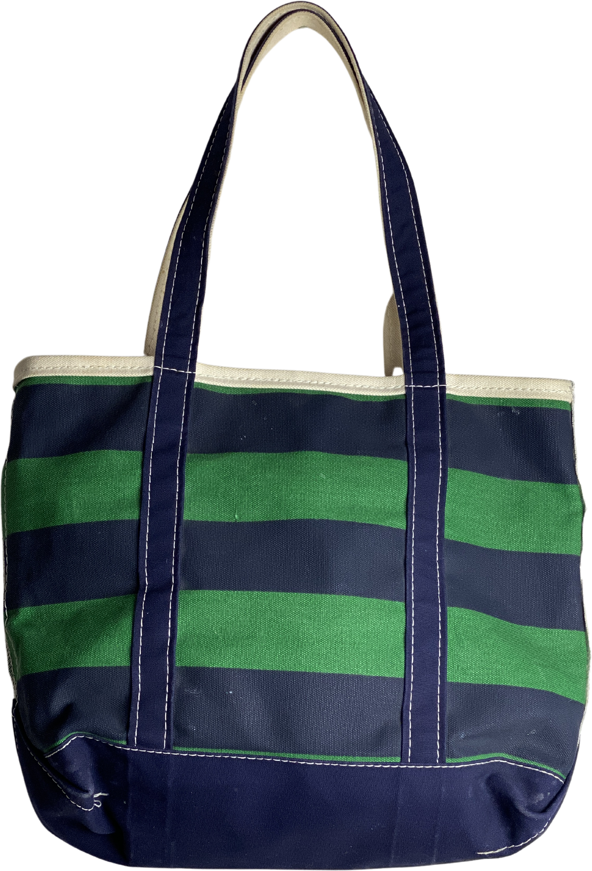 Vintage 80s/90s Navy Blue Green Striped Boat And Tote Bag By L.L.