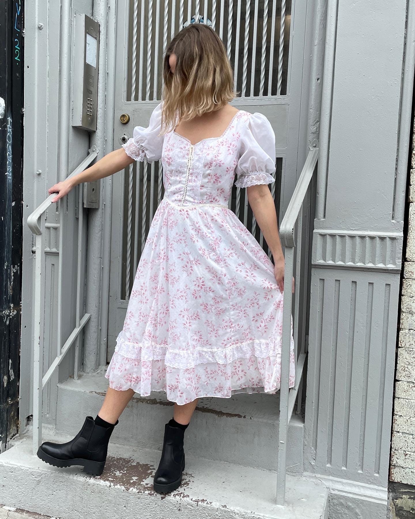 Vintage 70s Gunne Sax Floral Midi Dress With Corset Bodice By Gunne Sax ...