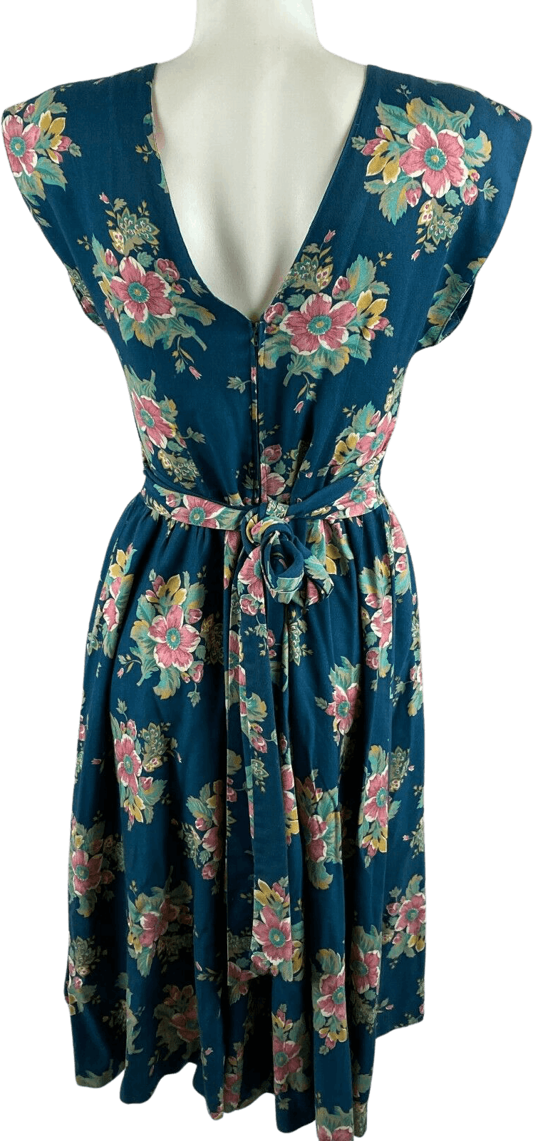 Vintage 80's Handmade Cottagecore Navy Floral Garden Party Dress Shop
