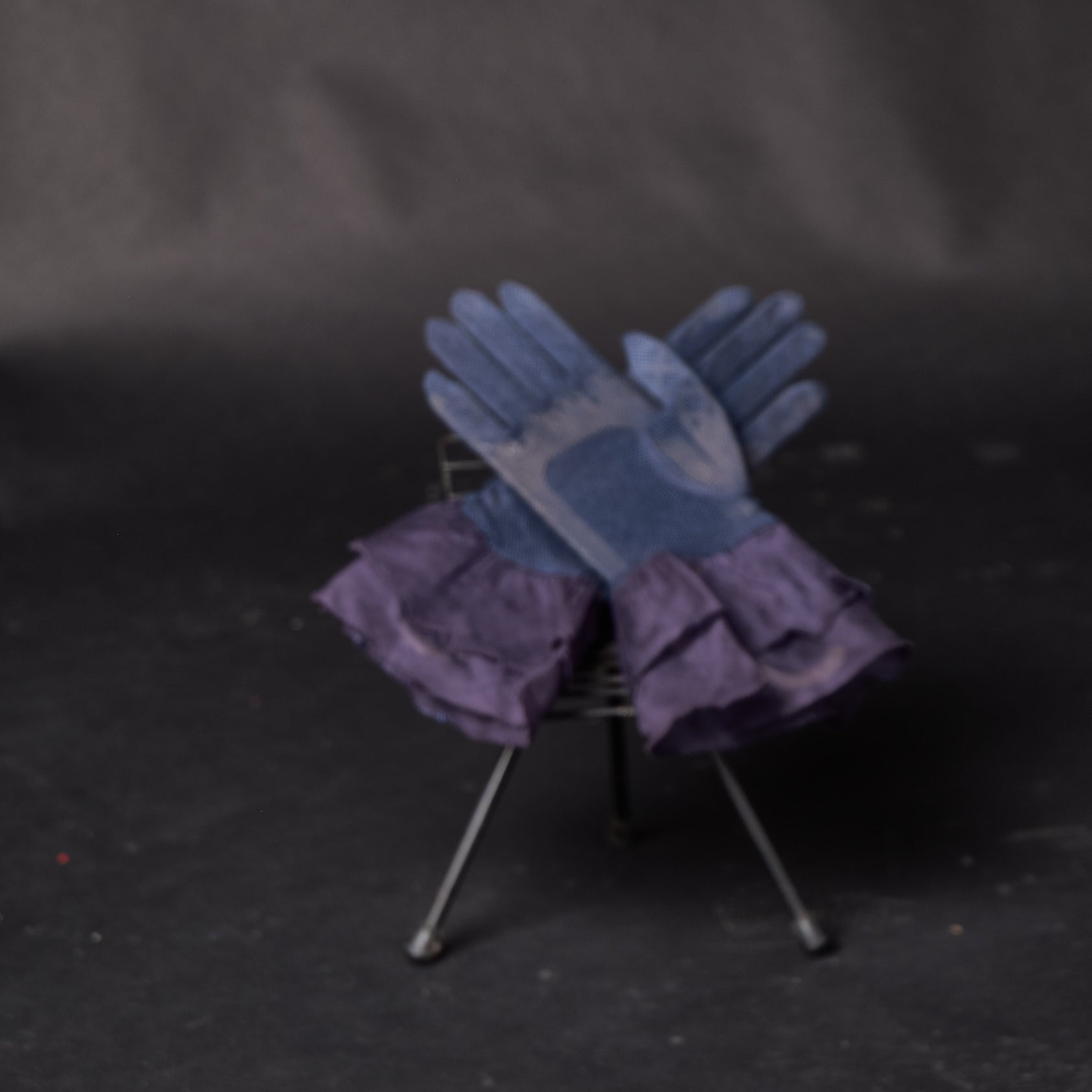 Vintage 40s Sheer Navy Ruffle Gloves Shop THRILLING