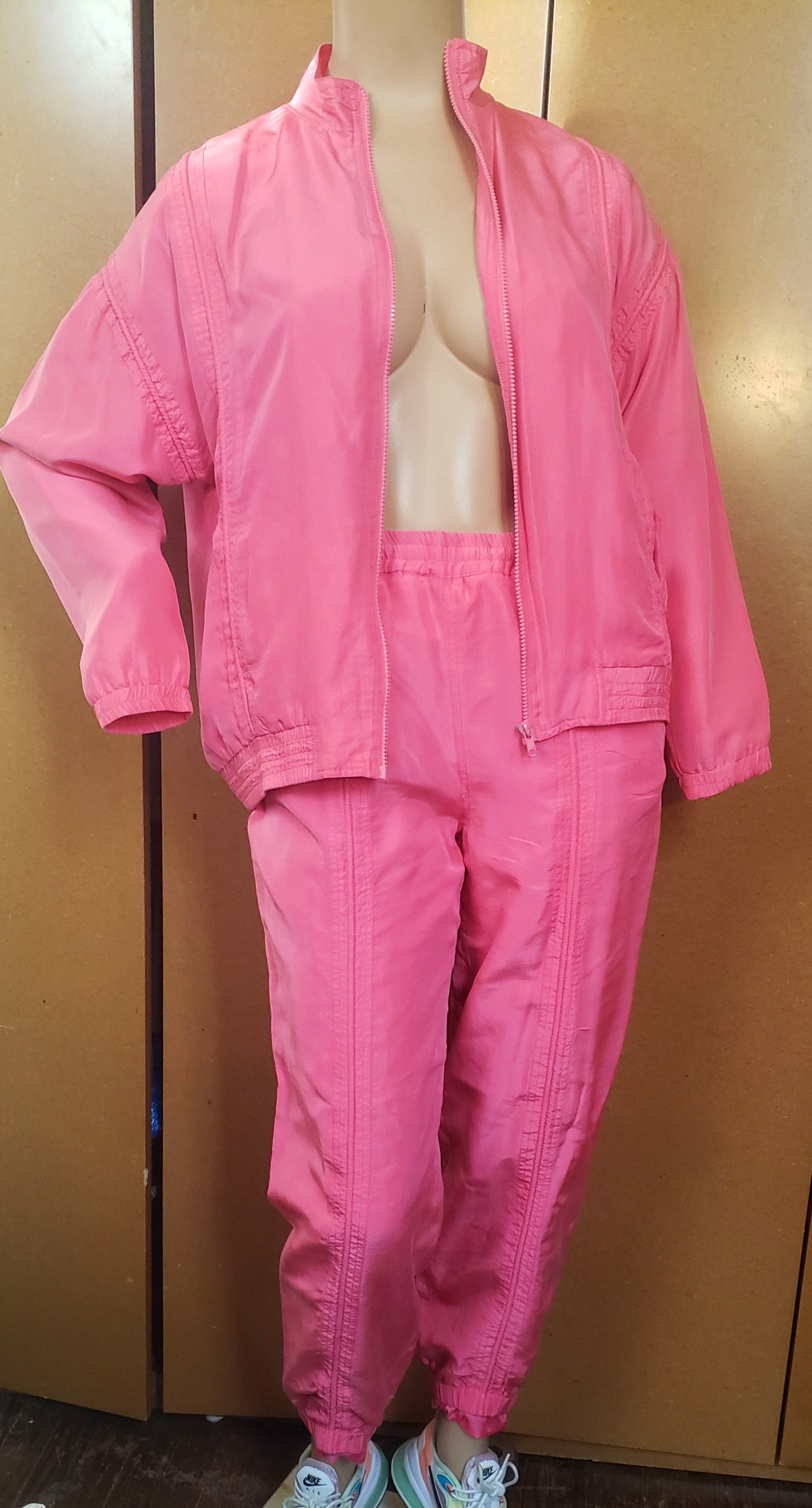 Vintage 80's Millennial Pink Silk Tracksuit