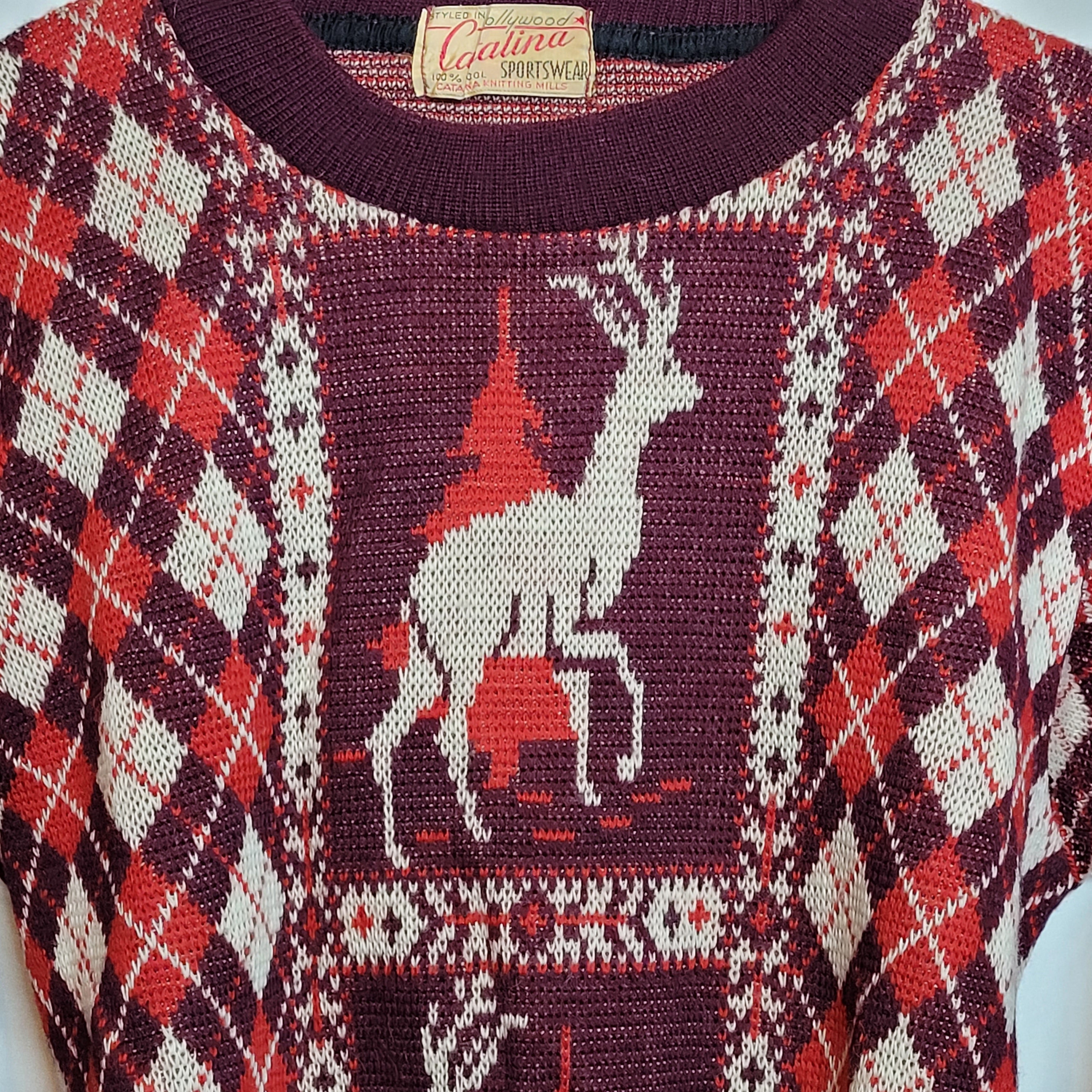 Ugly Christmas Sweater Vintage Tacky Holiday Party Merry Santa Classic  Tultex Medium 80s 90s Xmas Rudolph The Red Nosed Reindeer Made USA