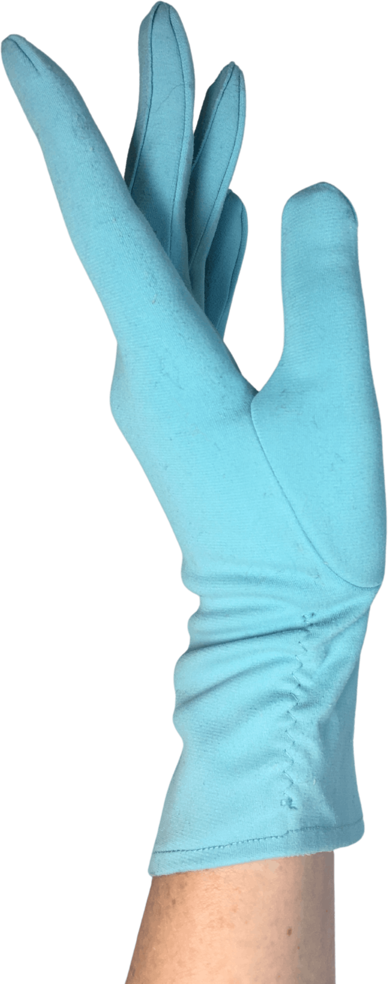 Vintage 60's Light Baby Blue Nylon Gloves with Lightly Ruched Sides