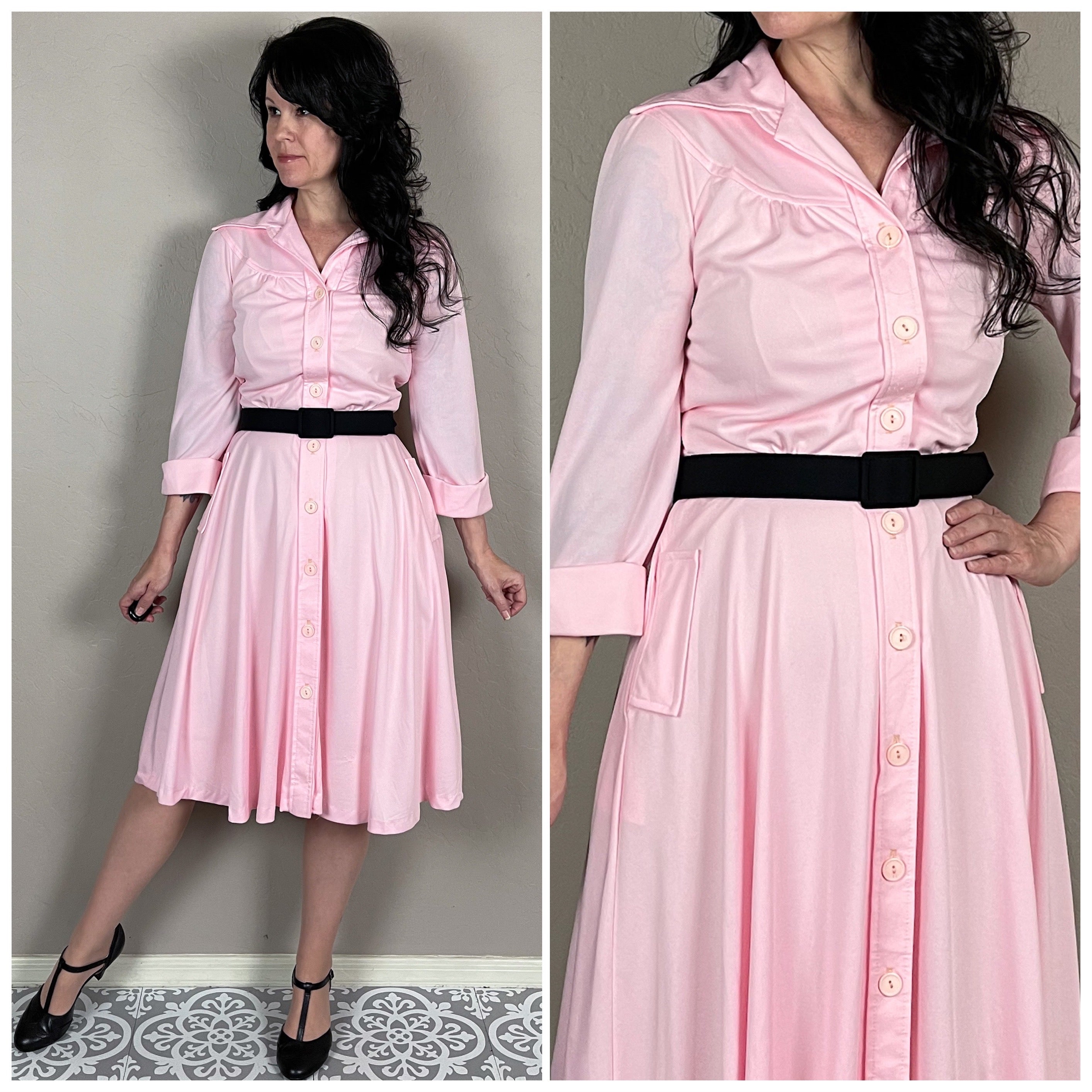 Vintage 70s Pastel Pink Midi Shirt Dress By Jcpenney Fashions