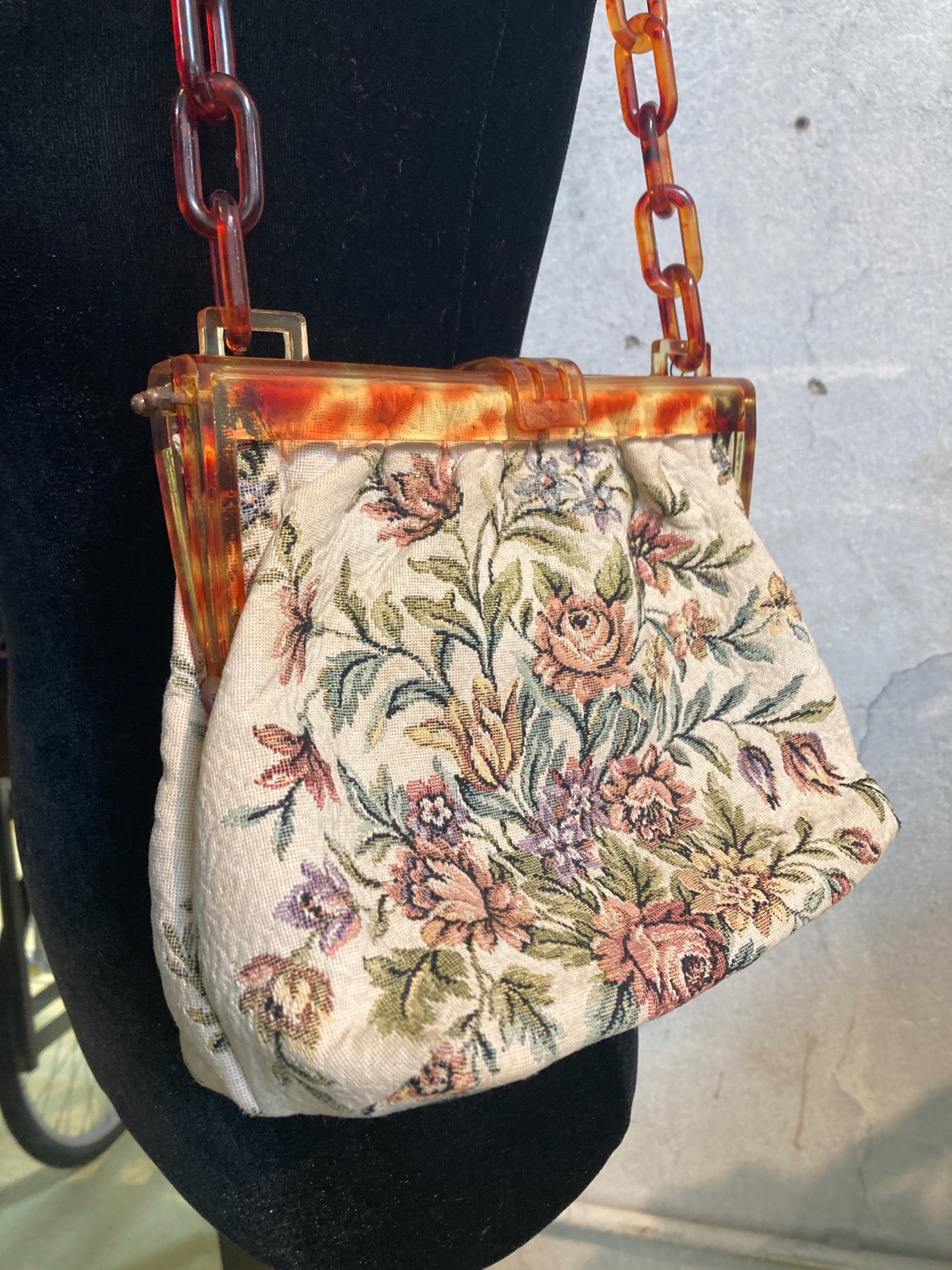 Vintage Floral Tapestry Purse Mid Century Evening Bag 