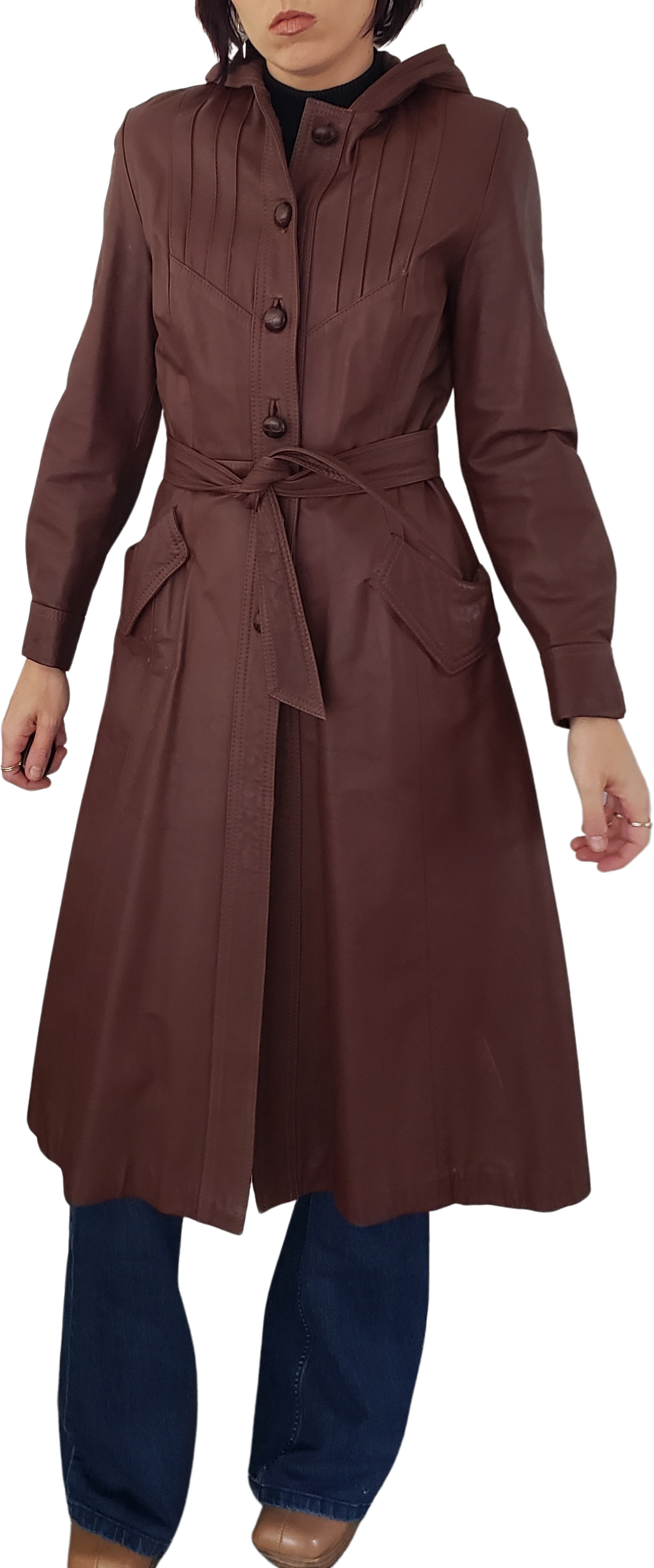 70s Burgundy Leather Trench Coat (M-L) - Imber Vintage