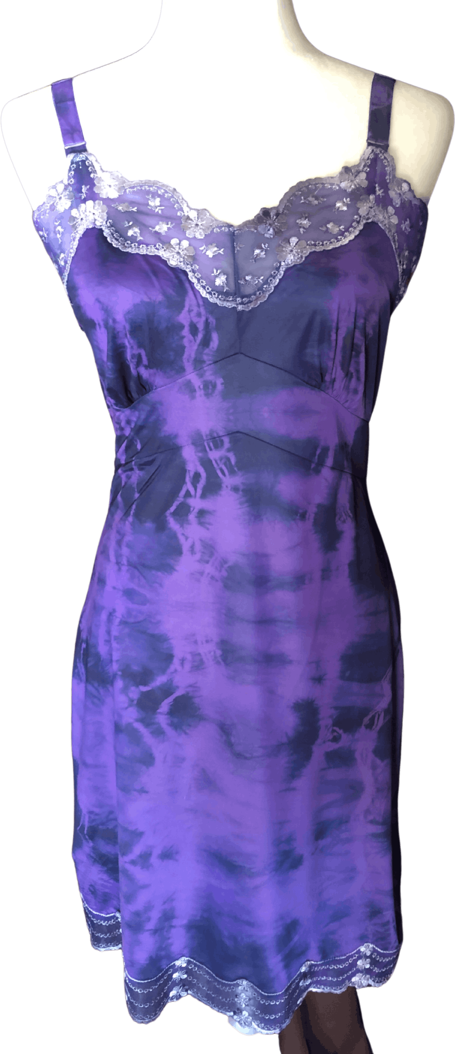 Purple Tie-dye Lace Patchwork Slip Dress