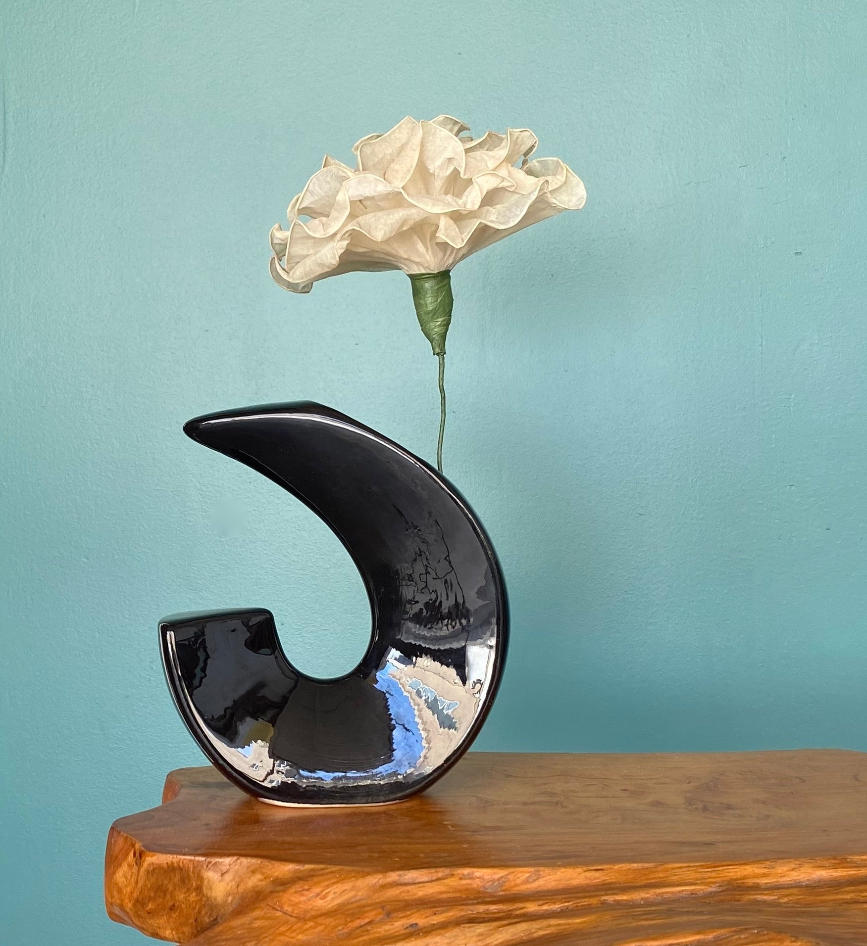 Vintage 80s Black Ceramic Vase Modern Pottery Flower Vase | Shop THRILLING