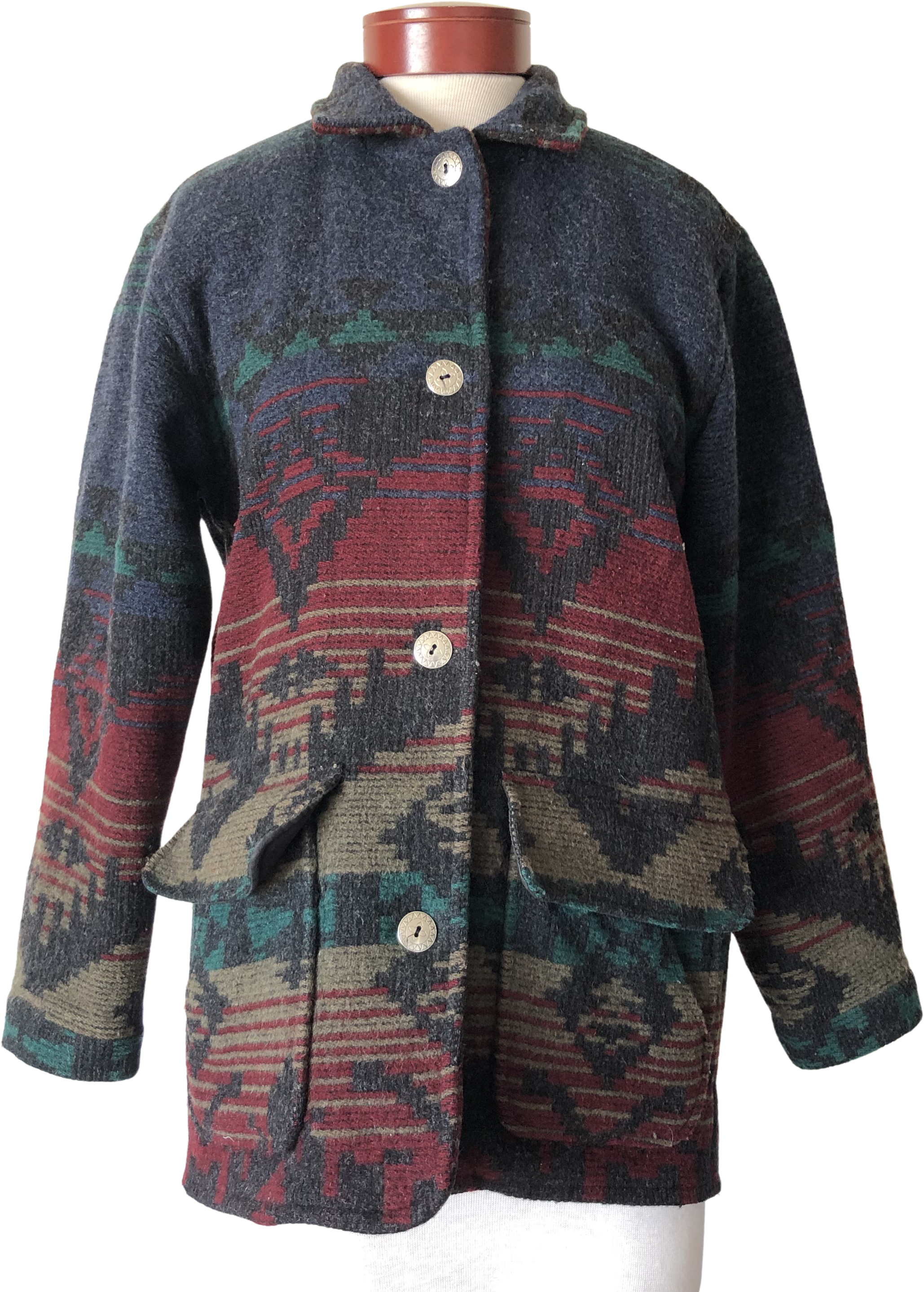 70s/80s Vintage Southwest Wool Blanket Jacket Chore Coat By