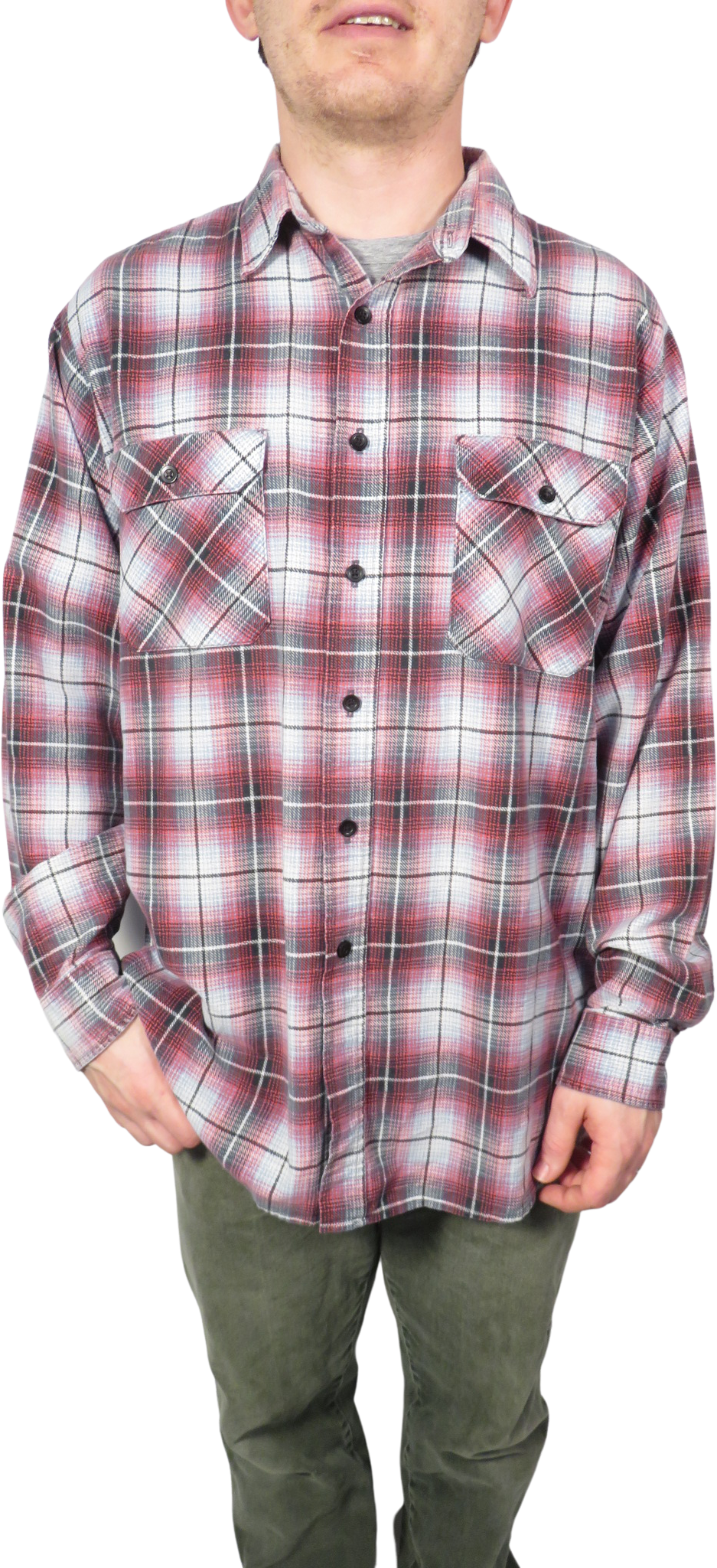 Retro 1990s Plaid Button Up Flannel Shirt With Front Pocket