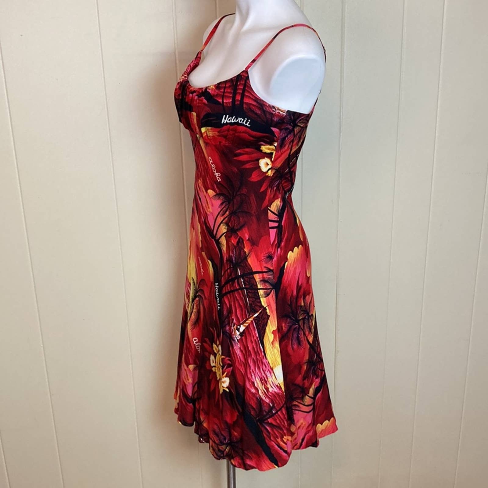 Vintage 90s Grunge Tropical Sundress Sunset Hawaii Fit and Flare by 