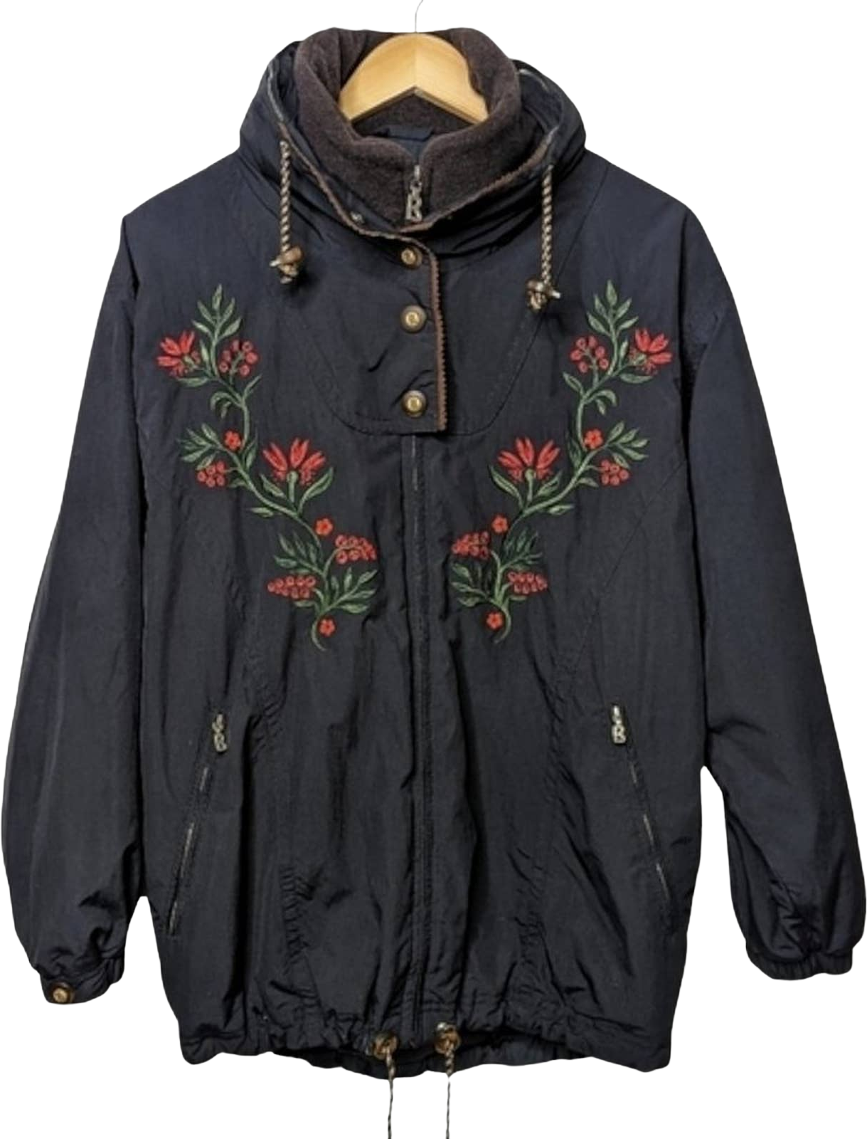 Zip fly flower clearance embroidery hooded jacket