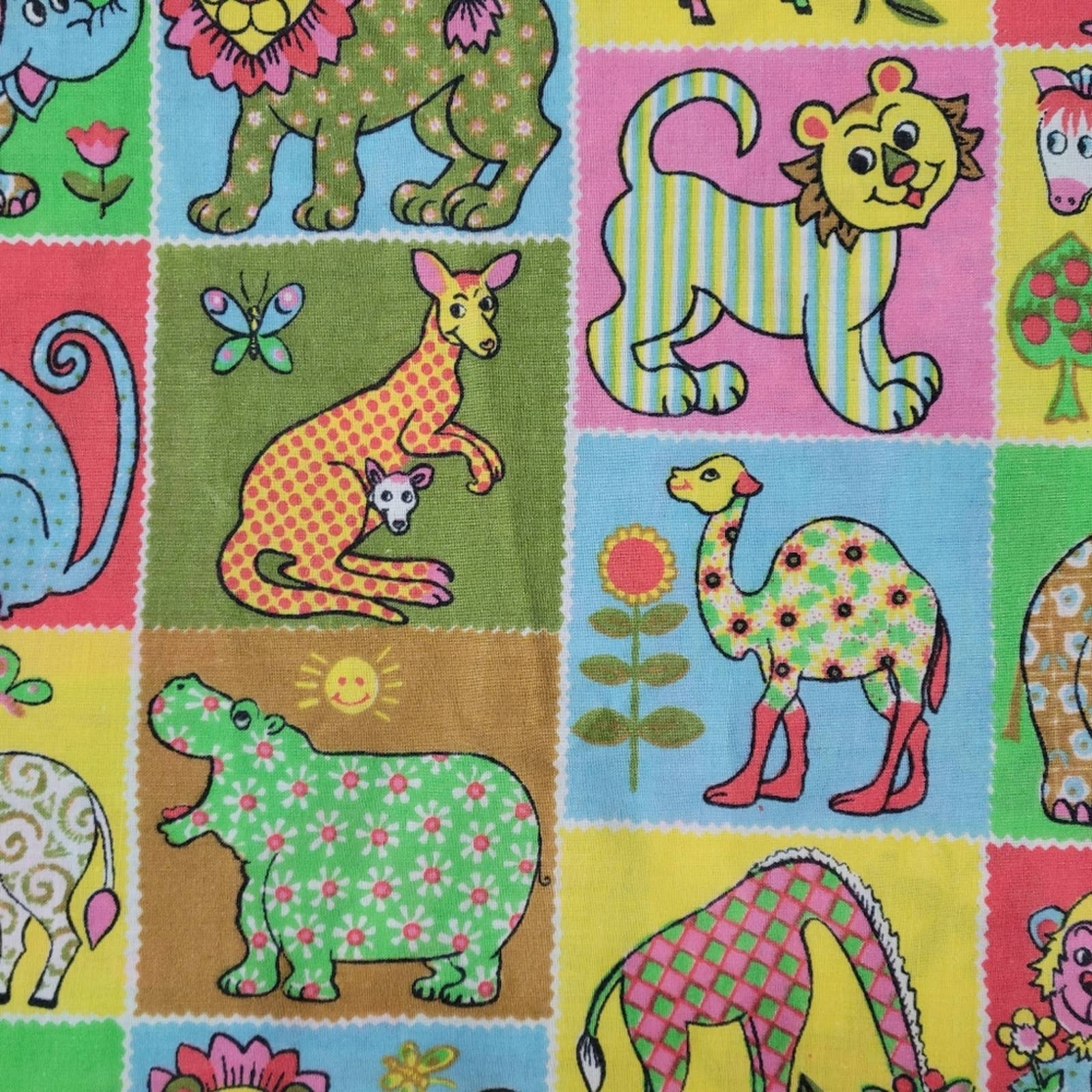 50s 60s Vintage Zoo Animal Pillow Cases 2- Lion Hippo Monkey Camel Zeb 