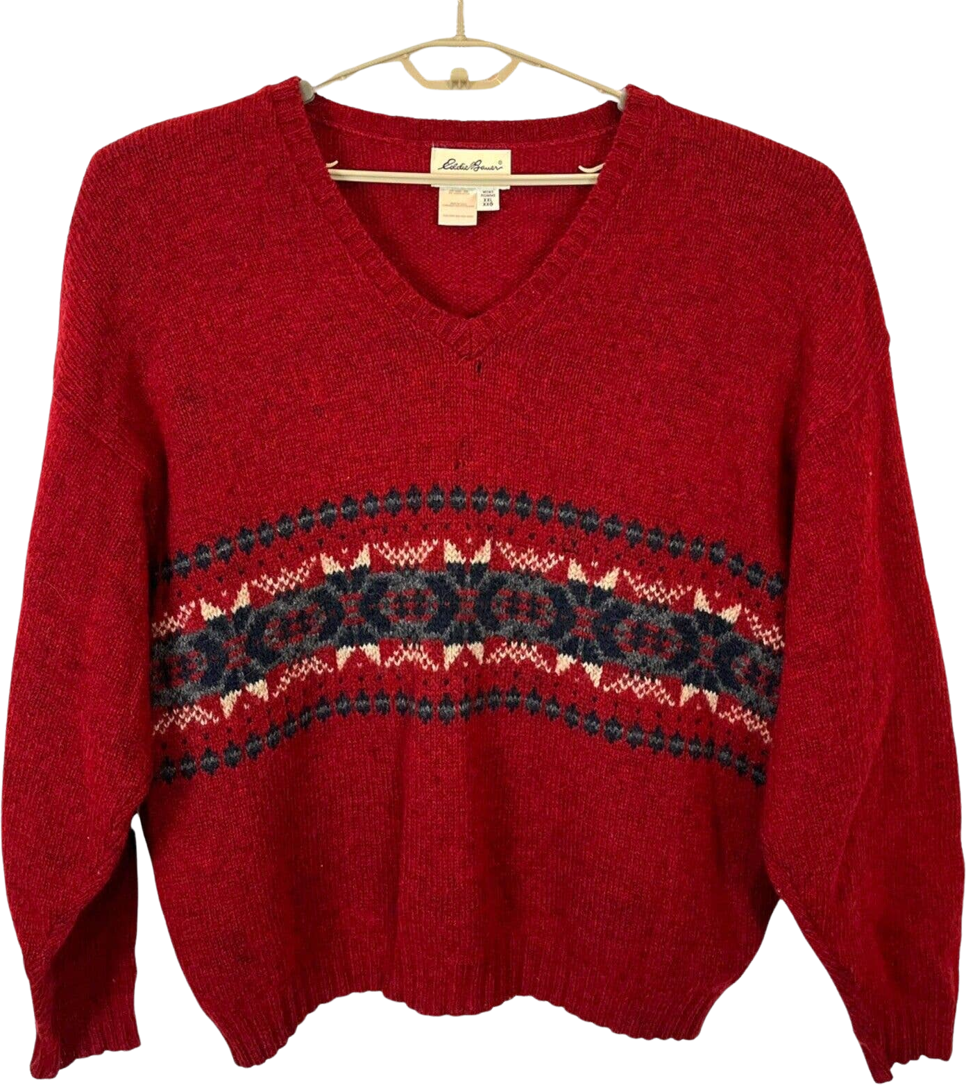 Vintage 90s Mens Xxl Fair Isle Wool Blend V-Neck Sweater Usa Made