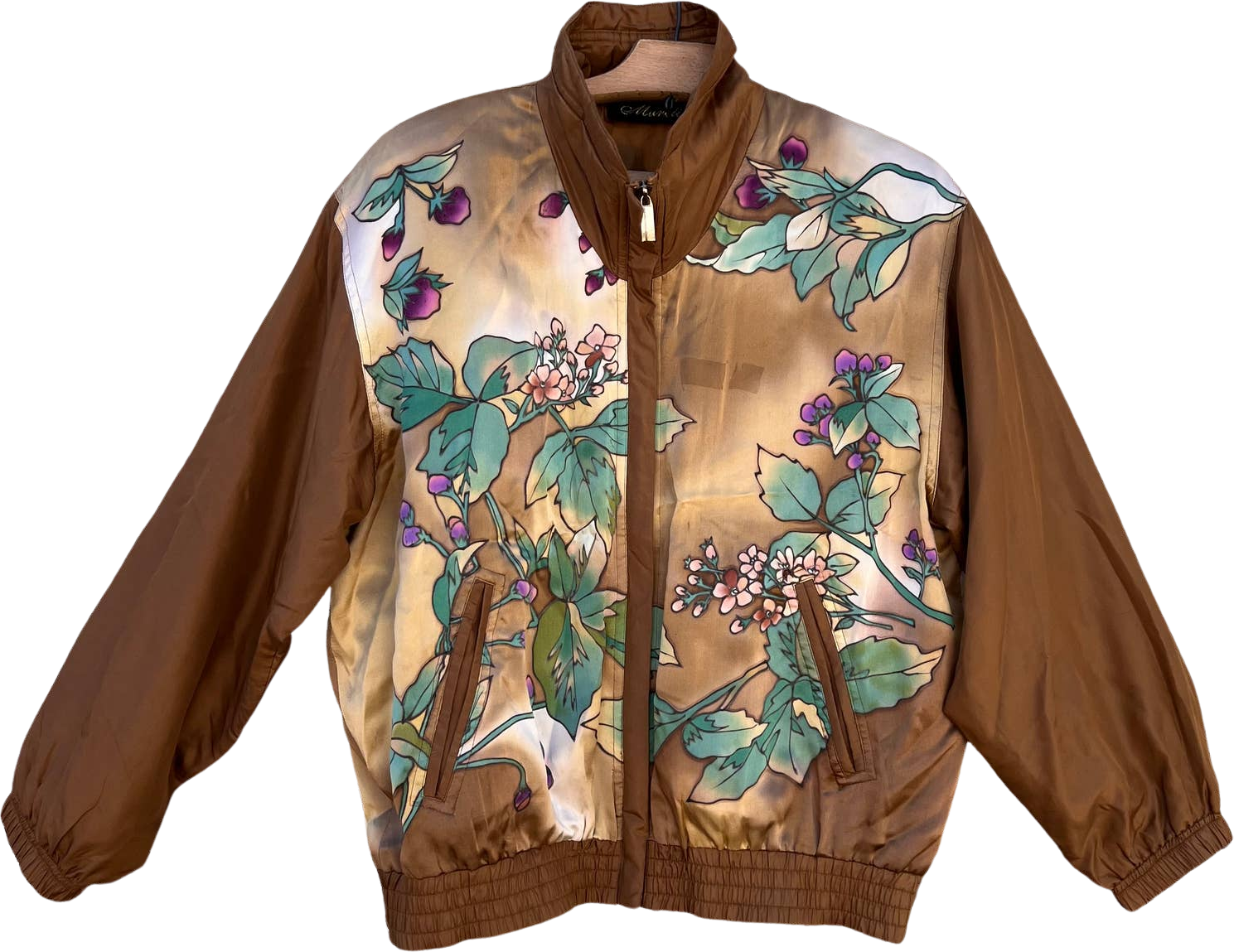 Vintage deals Mureli silk gold floral vineyard bomber jacket