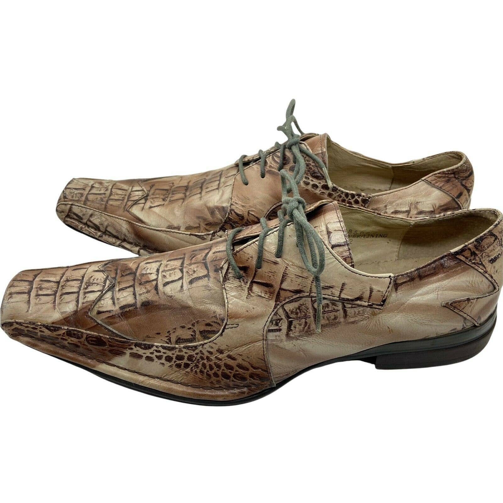 Vintage Men's Cream Brown Leather Funky Oxford Dress Shoes by Giavanni