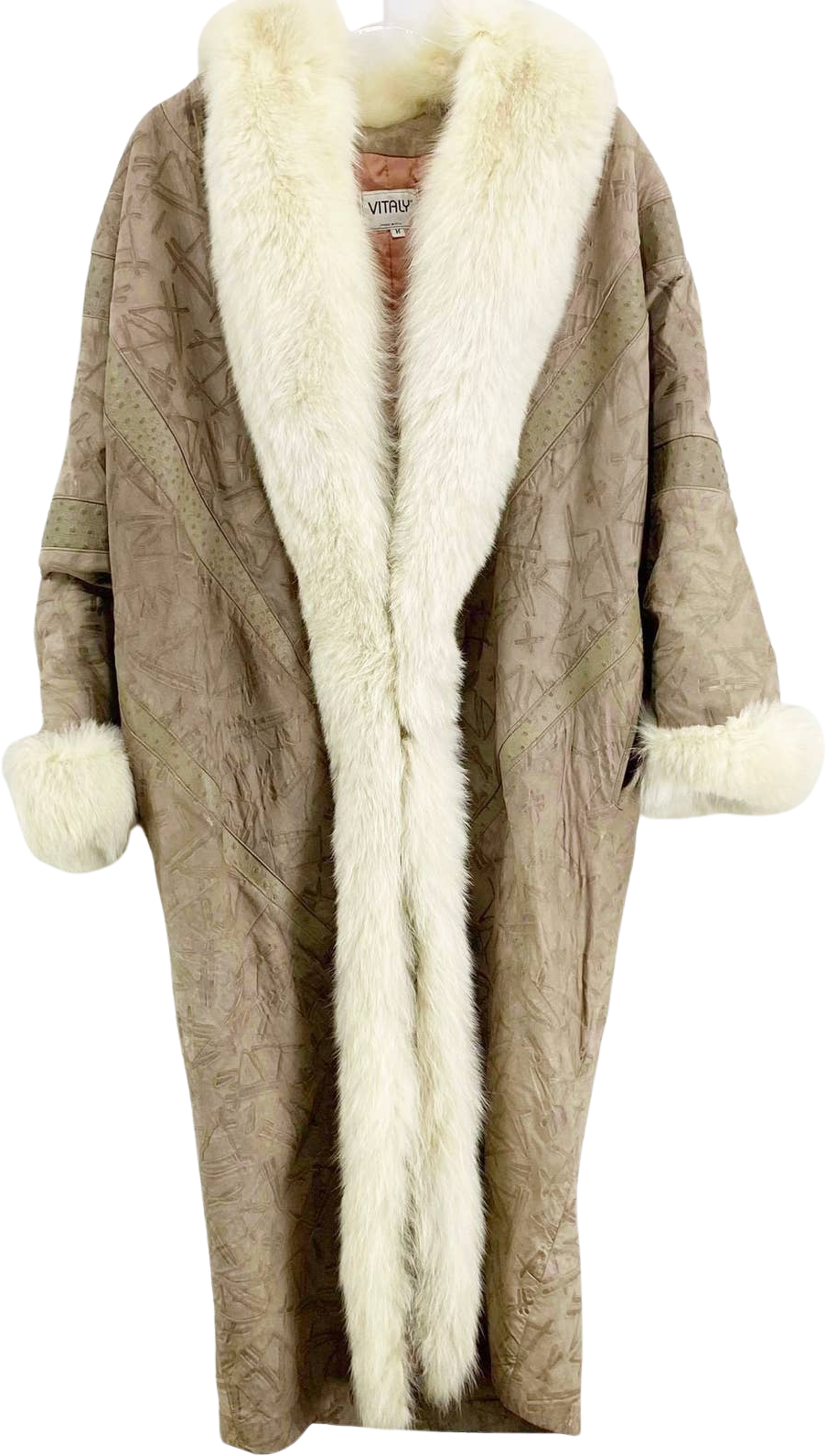 90s VITALY Vintage Brown and Cream Leather Fur Trim outlet Coat