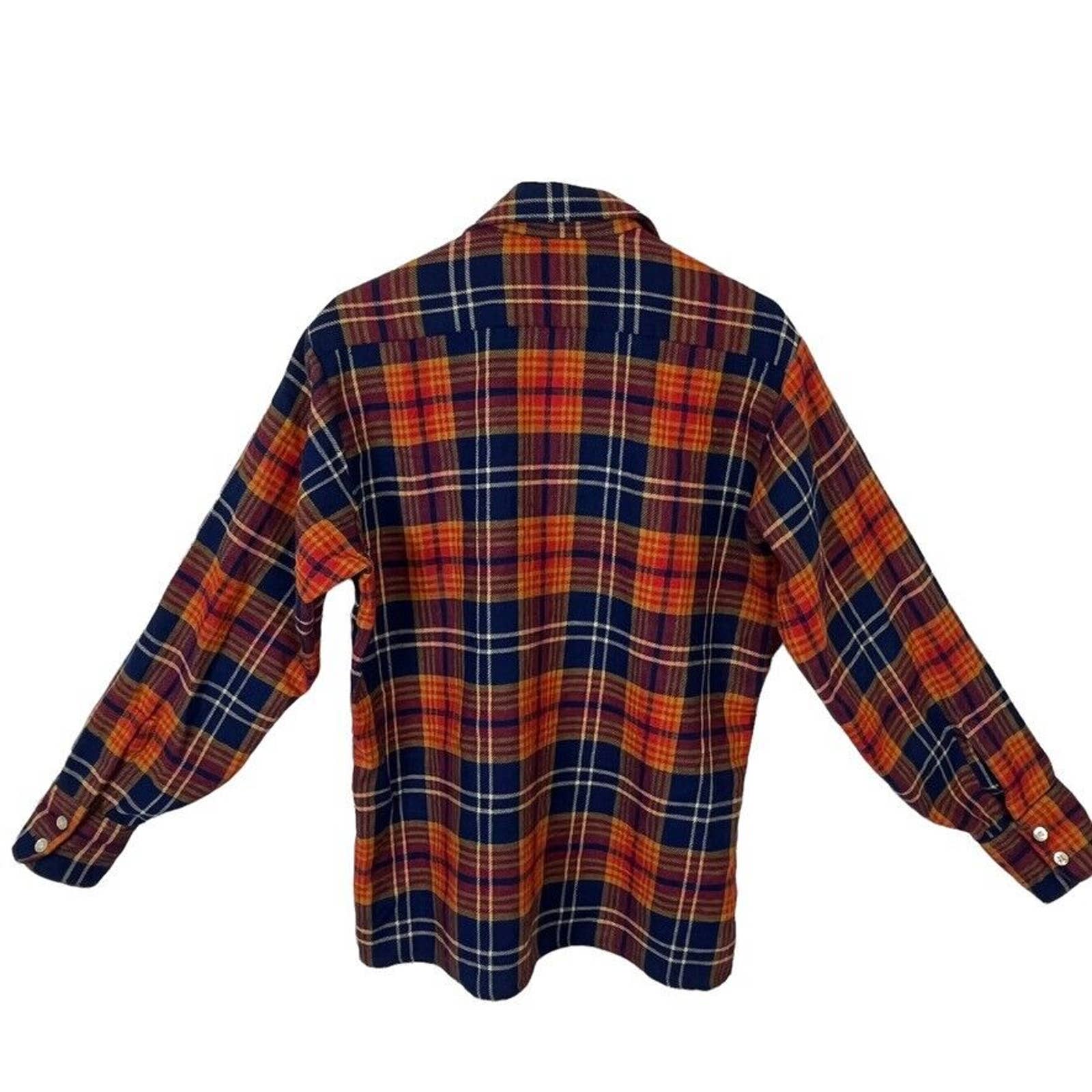 Vintage Wool Blend Plaid Shirt Mens Flannel Orange Blue Late 60s