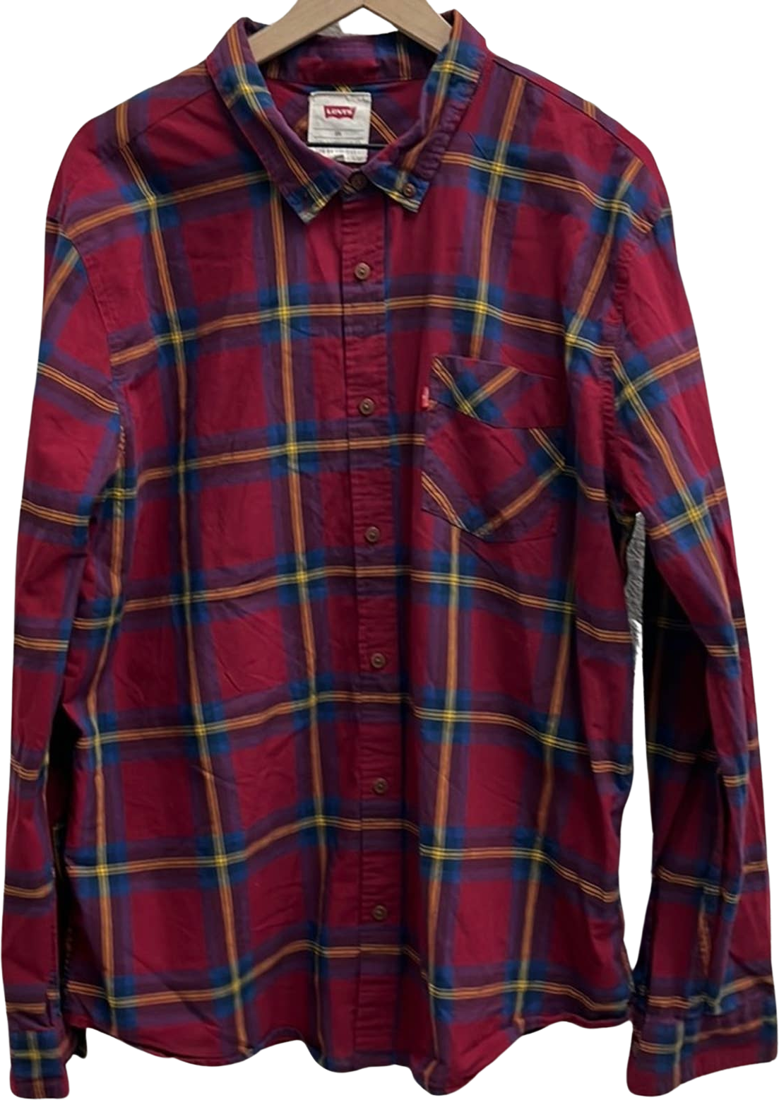 Levi's x St. Louis Cardinals Red Blue Plaid Flannel Snap Button Up