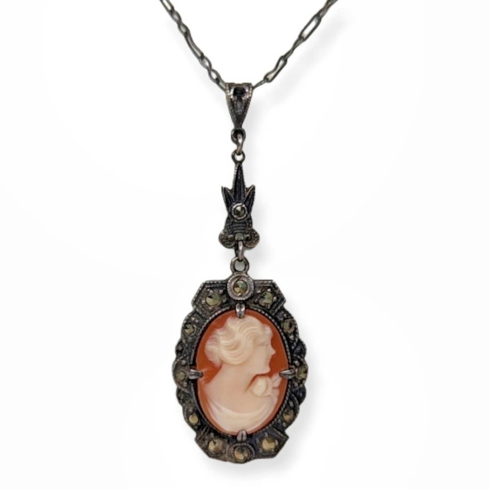 Vintage Cameo Carved Shell In Sterling Silver Pendant Necklace | Shop ...