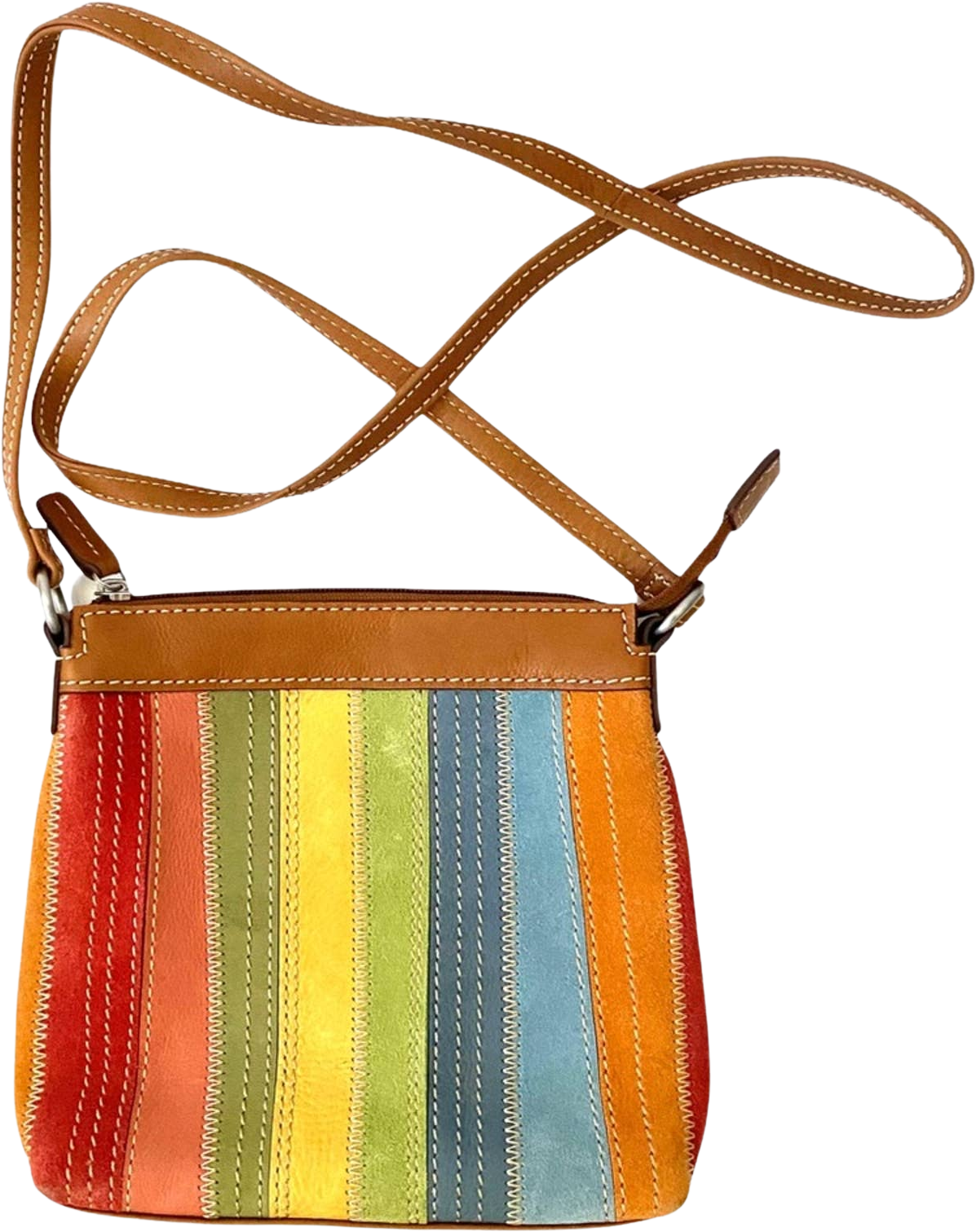 Vintage 00s Colorful Striped Genuine Leather Crossbody Purse By Fossil
