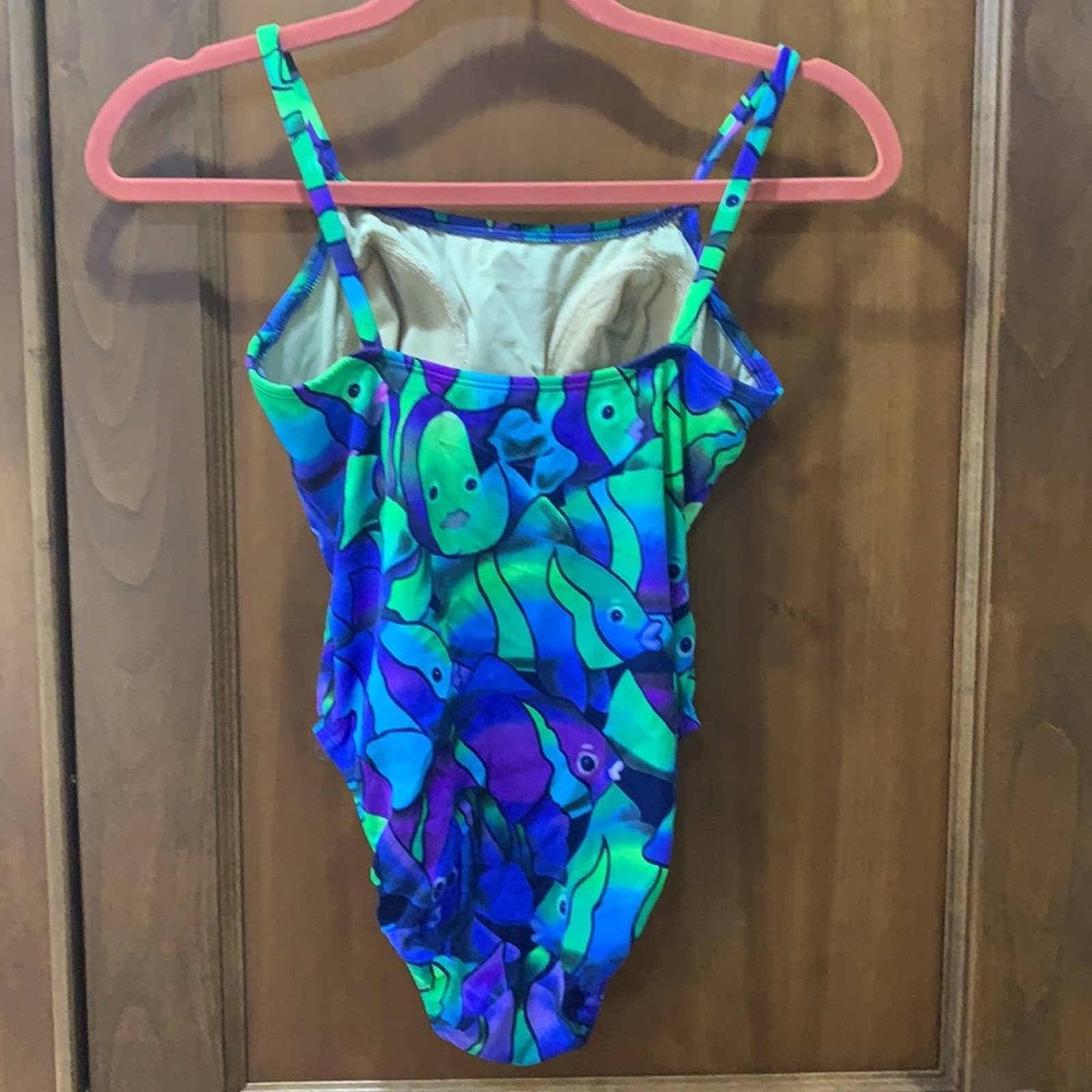 Vintage Tropical Blue Green and Purple Fish One Piece Swimsuit by kathy