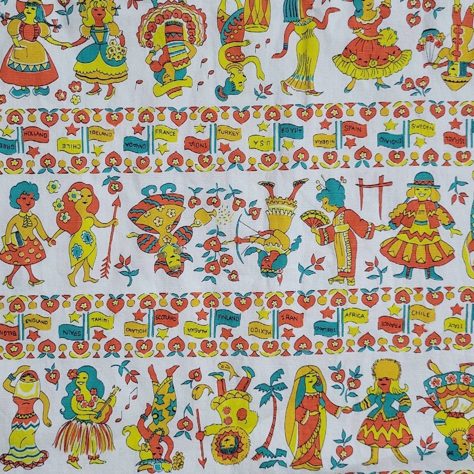 Vintage Kitschy People of The World Fabric Shop THRILLING