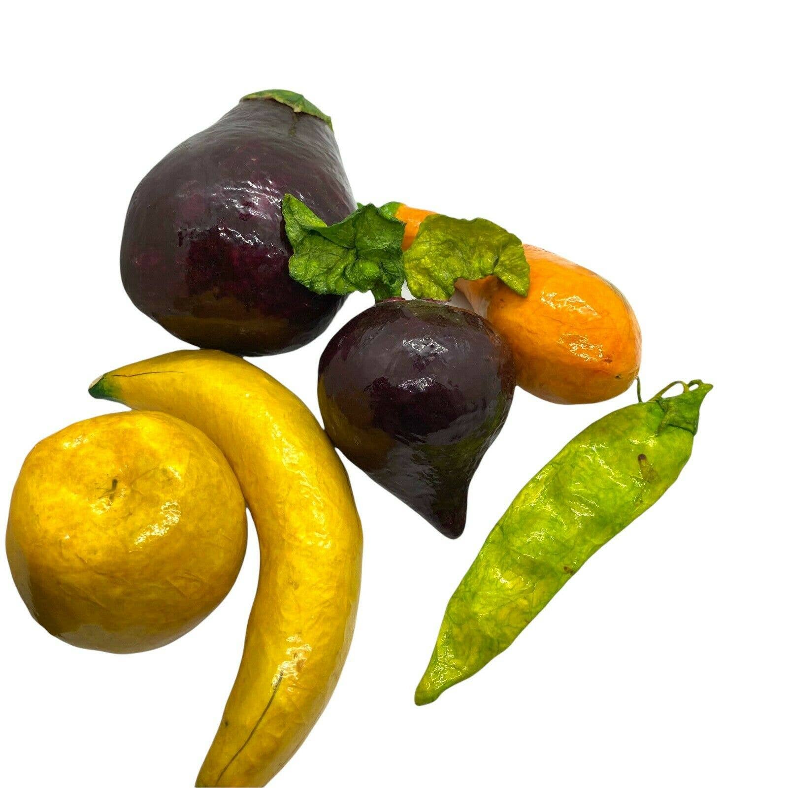 Vintage Handmade Papier Mache Decorative Fruits and Vegetables Lot of 6