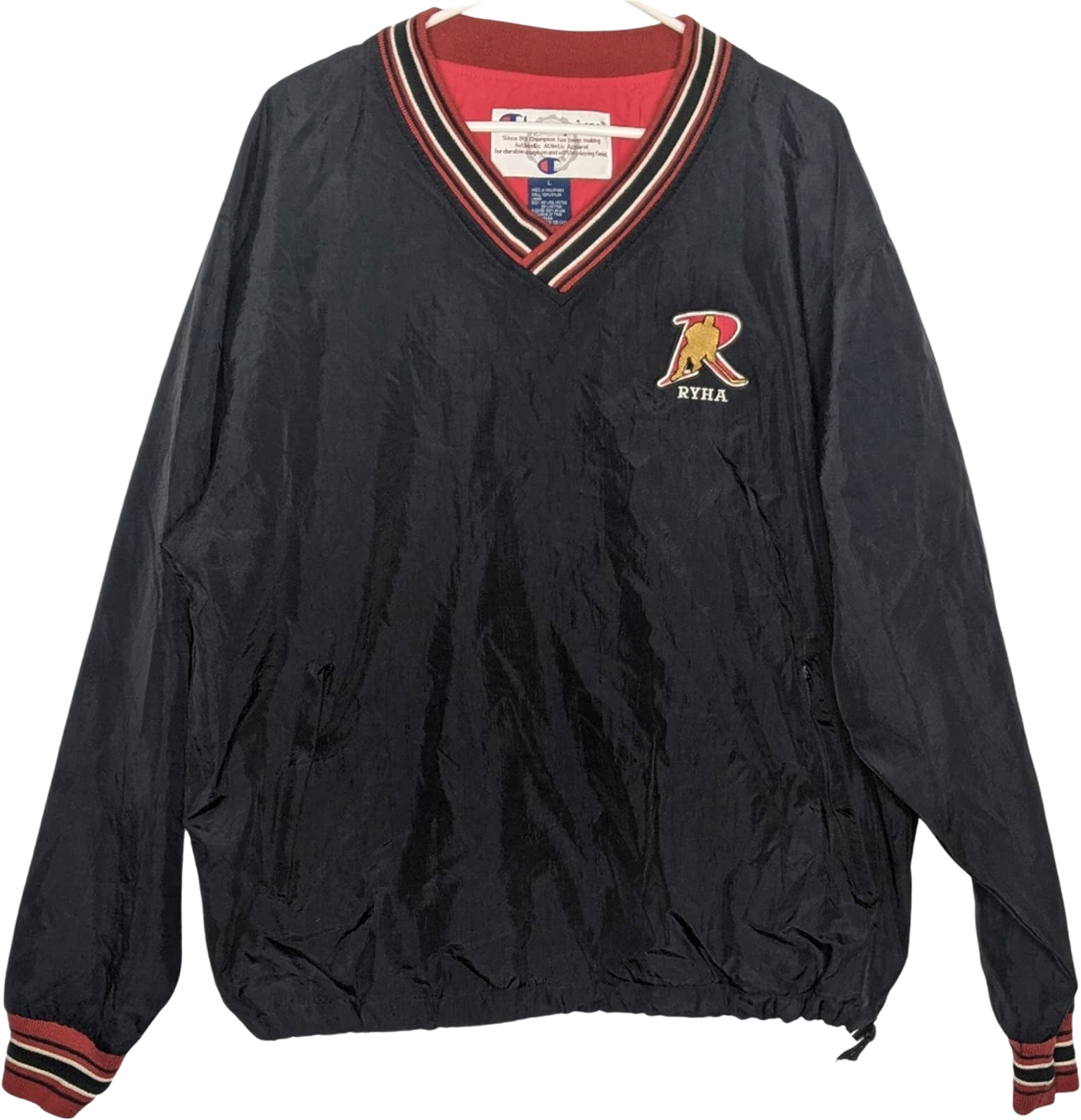 Vintage Windbreaker Pullover Lined V neck Drawstring Hem By