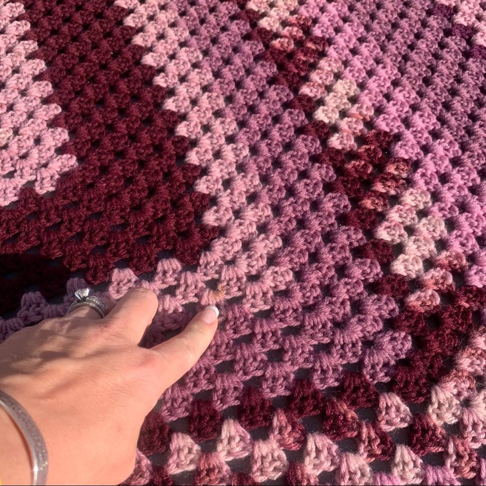 Crochet granny square giant purple fringe blanket buy