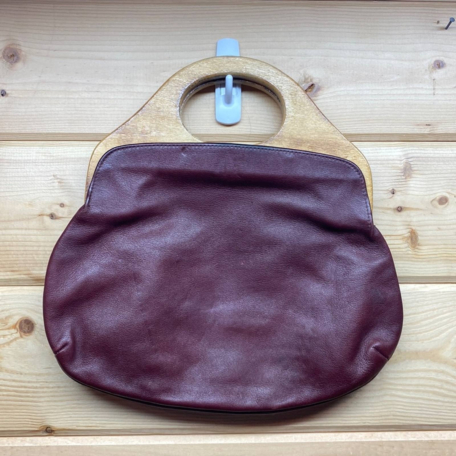 Wooden Handles Leather Bag
