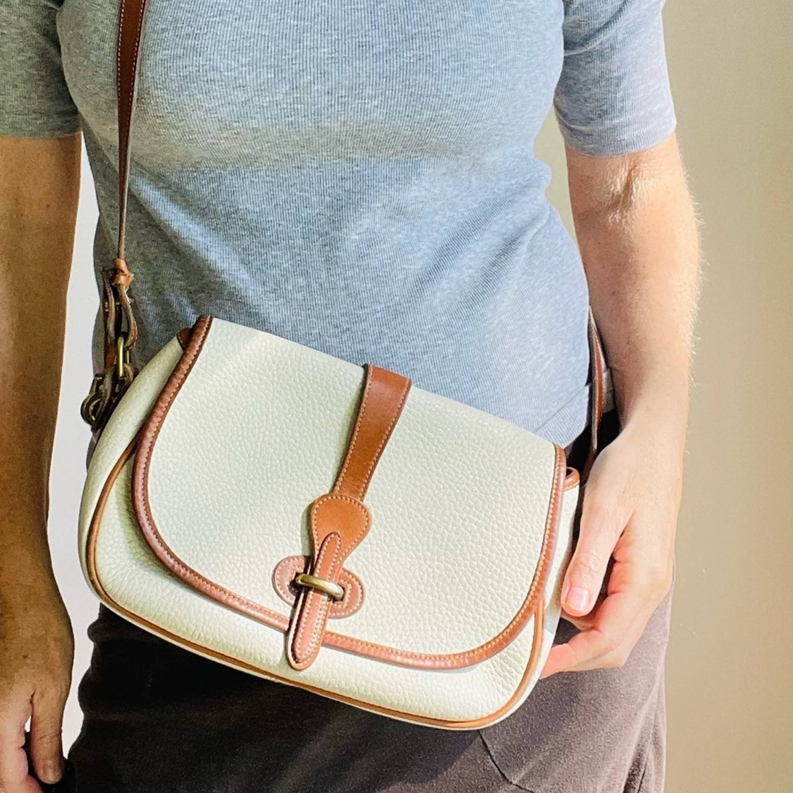 90s Vintage Dooney and Bourke Over and Under Pebbled Leather Shoulder