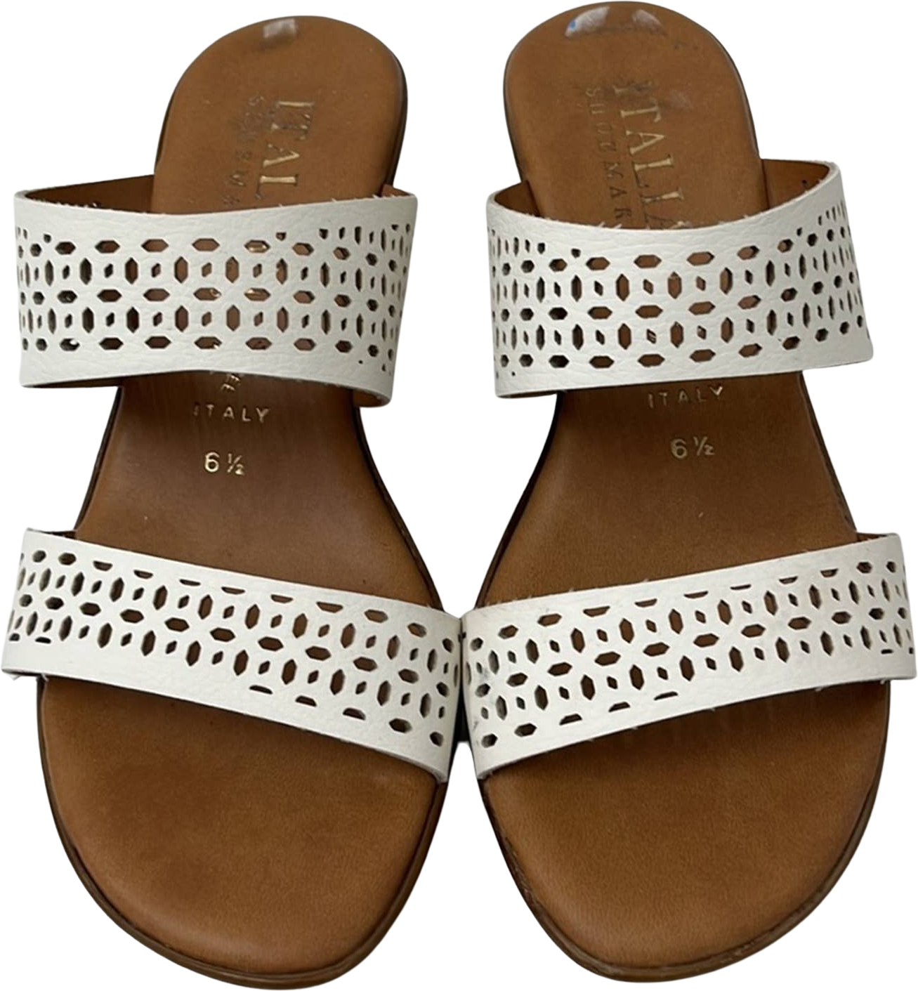 Vintage White Strappy Wedge Heels Chunky Heel 00s Laser Cut 6. 5 by