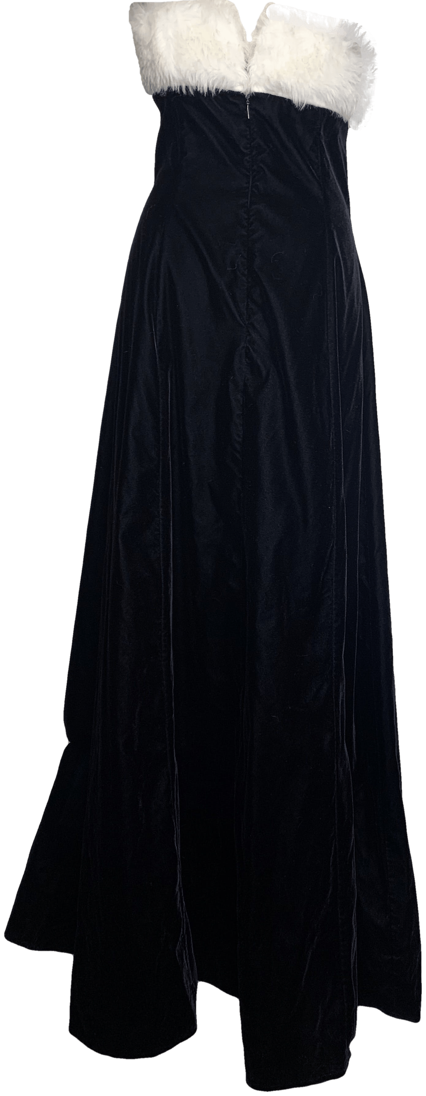 Strapless Black Velvet and Fur Trimmed Gown by Jessica McClintock