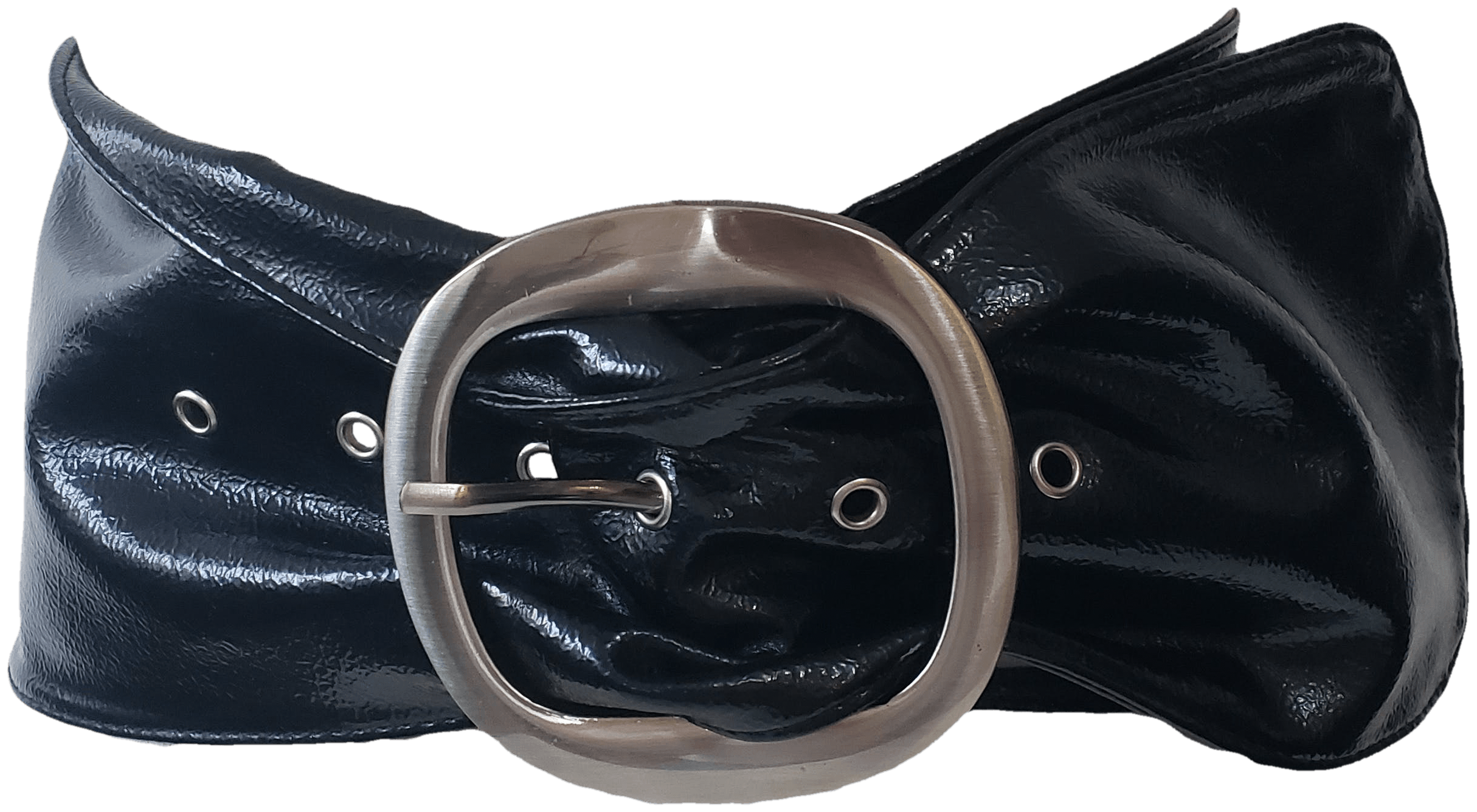 Vintage 80’s Wide Black Belt with Large Silver Buckle Shop THRILLING