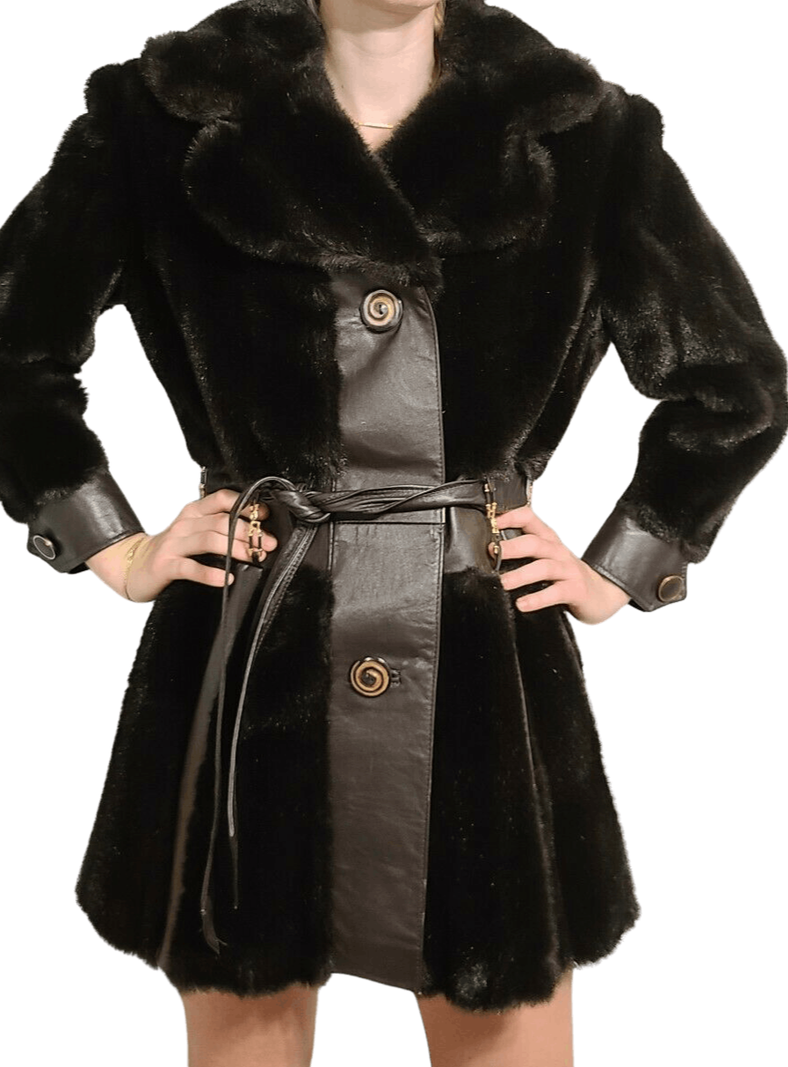 Faux Fur and Leather Belted Jacket