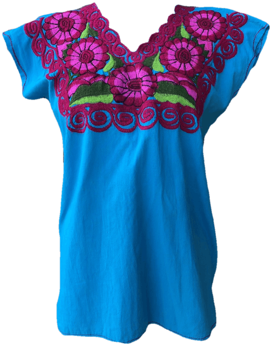 Vintage Floral Embroidered Blue Blouse Shop THRILLING