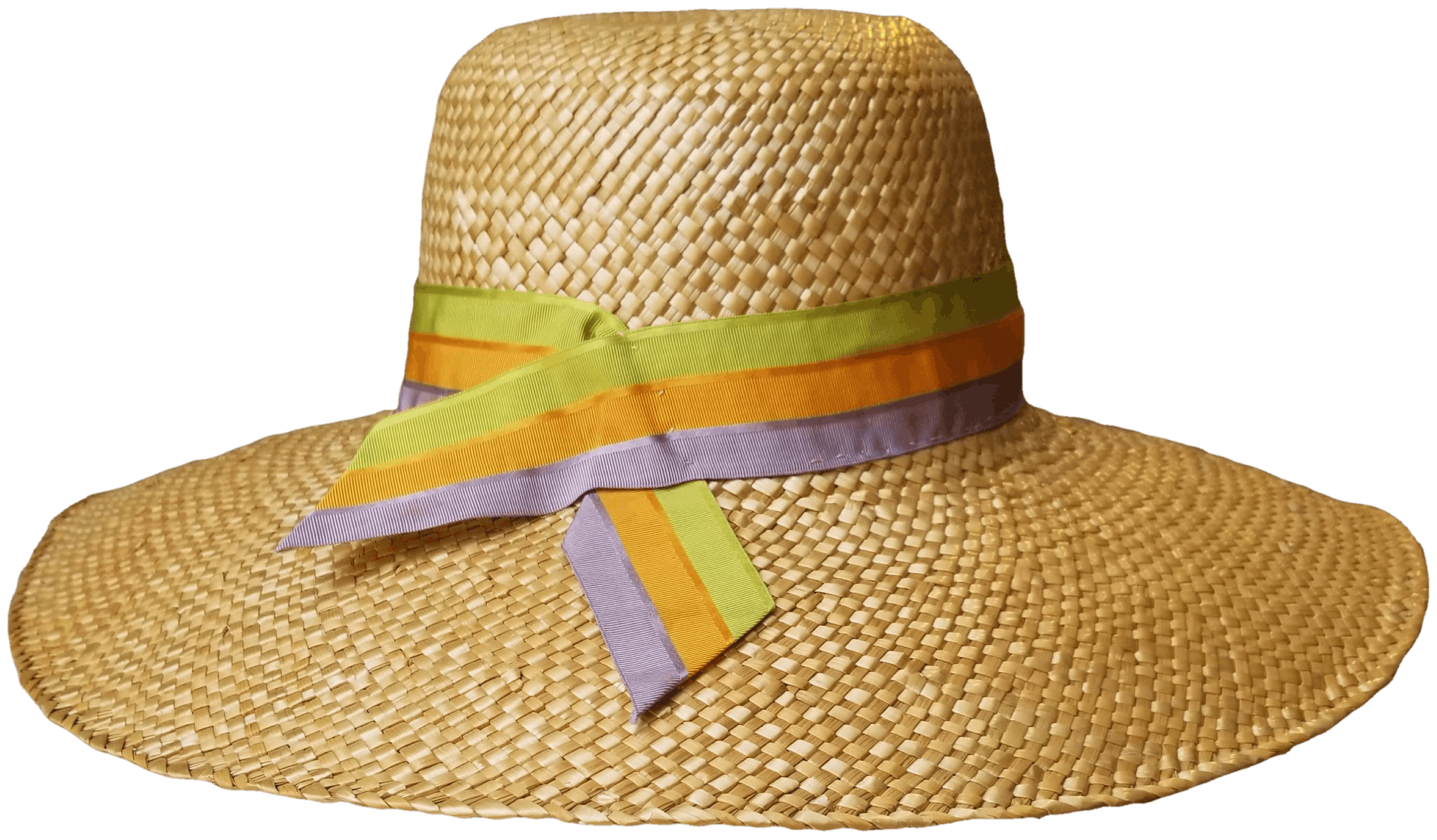 Vintage 60's Woven Straw Sun Hat with Tricolor Ribbon Shop THRILLING