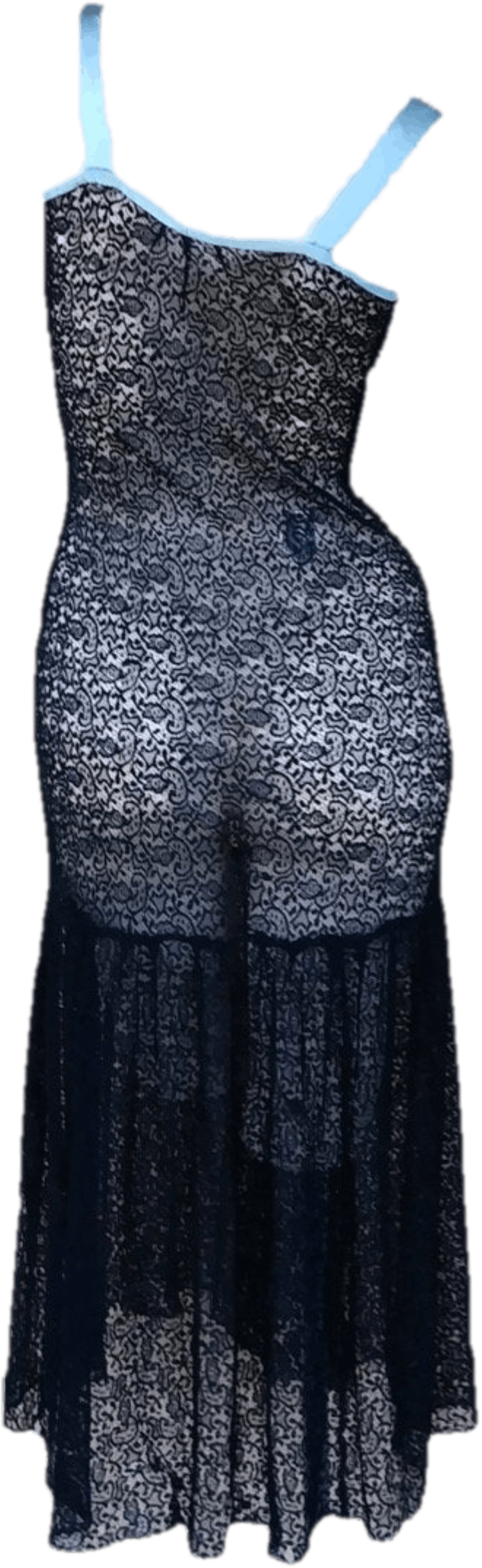 Vintage 40’s Sheer Black Lace Night Gown Slip Dress Shop THRILLING