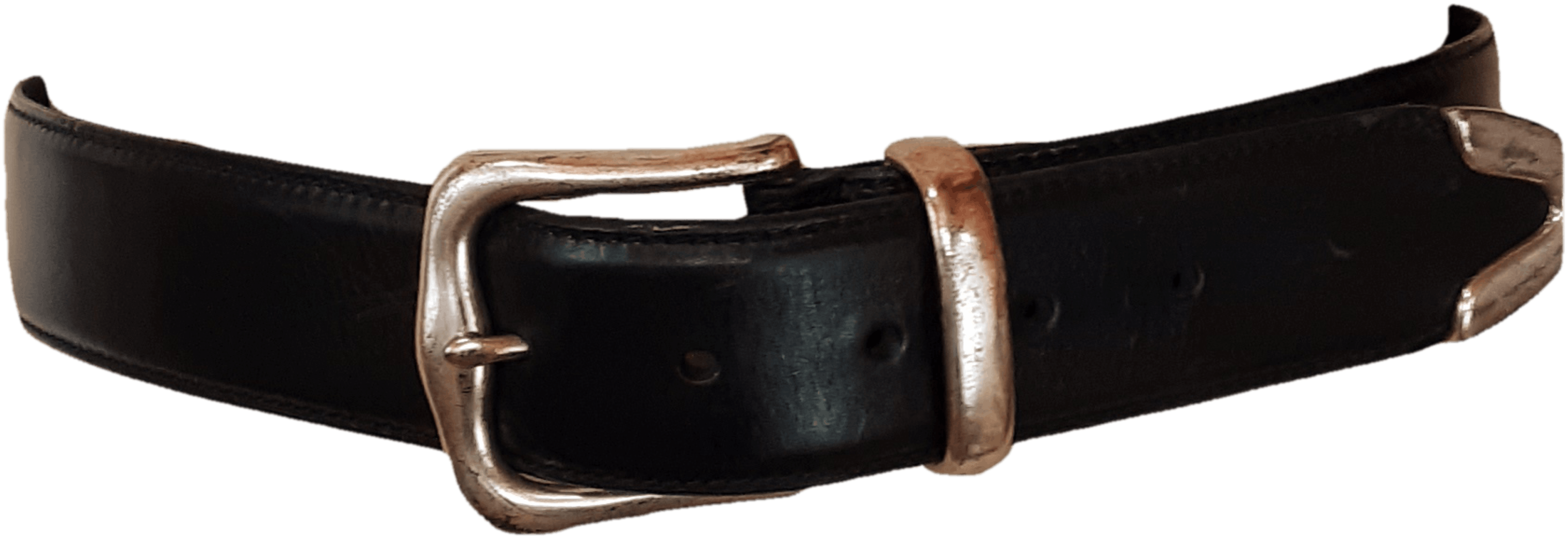 Vintage 90's Black Leather Silver Hardware Belt by Fossil Shop THRILLING