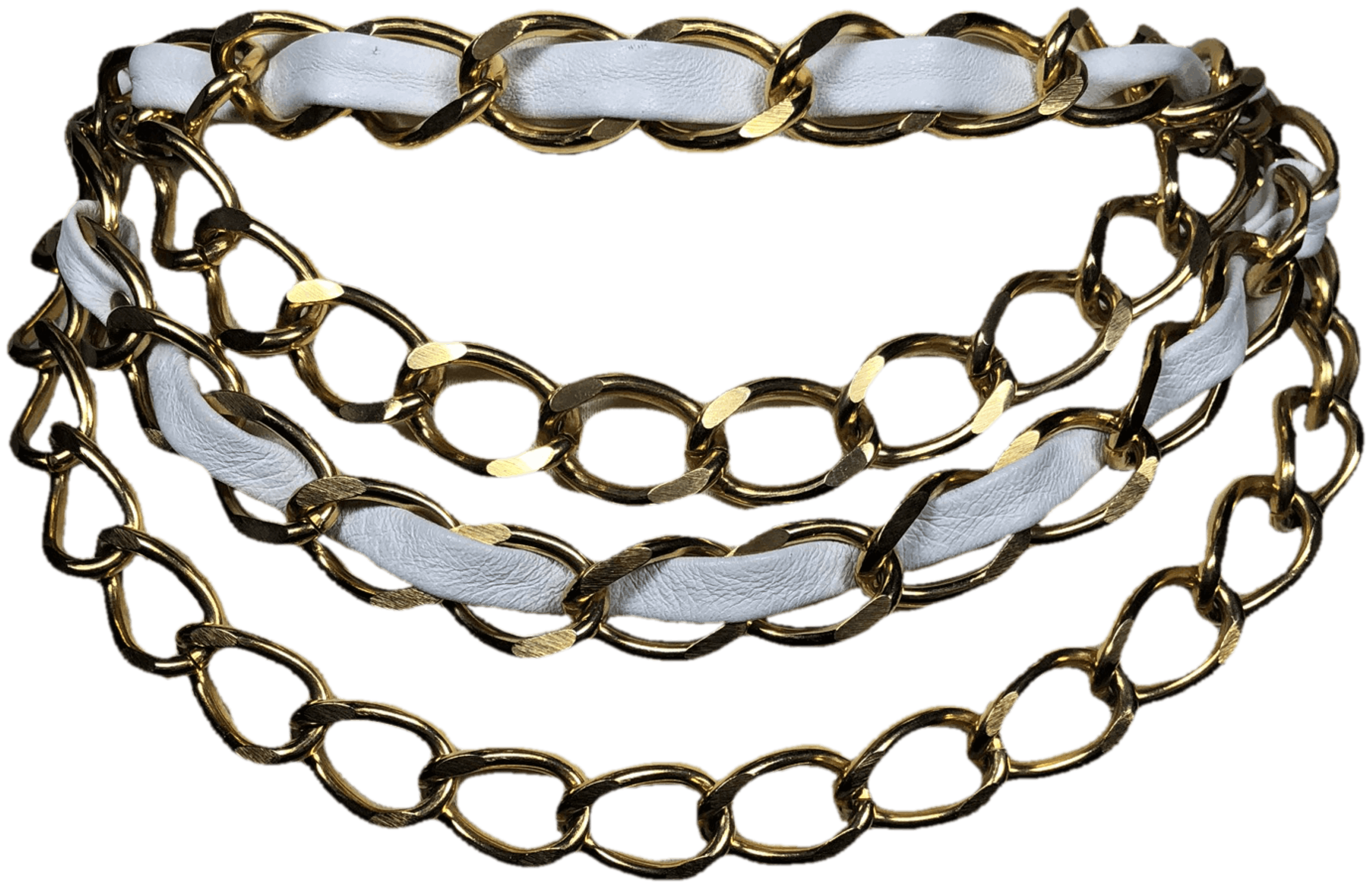 Vintage White Leather and Gold Chain Belt Shop THRILLING