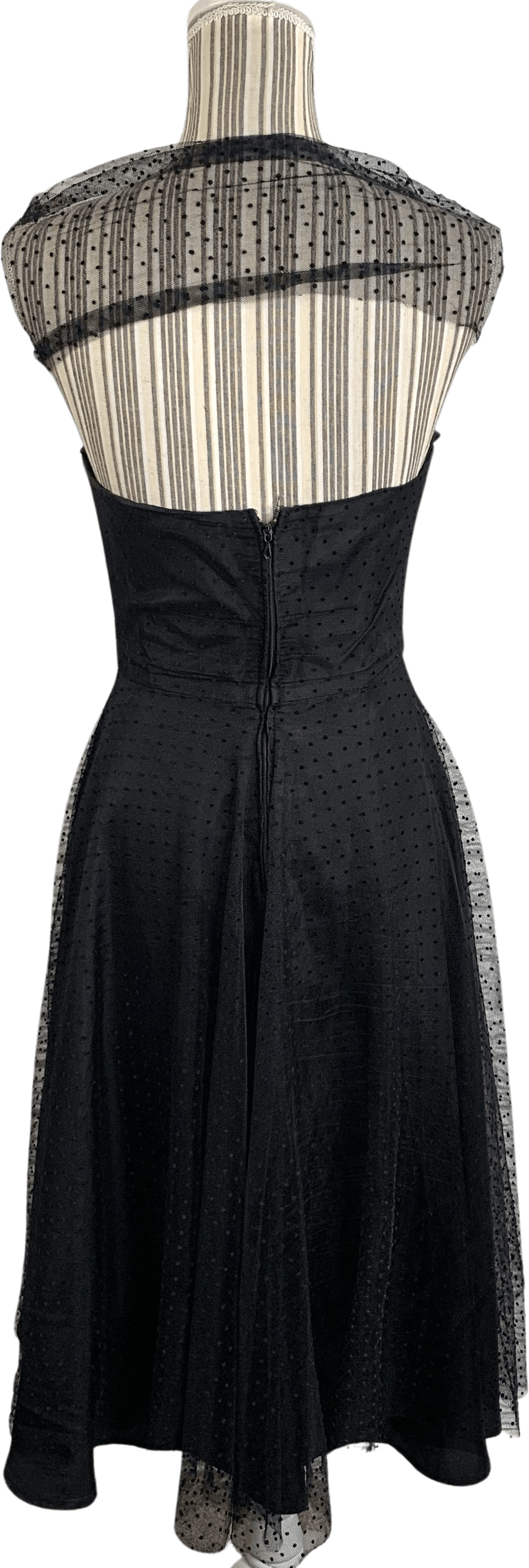 Vintage Black Polka Dot Sweetheart Strapless Dress with Sash by Uzanel